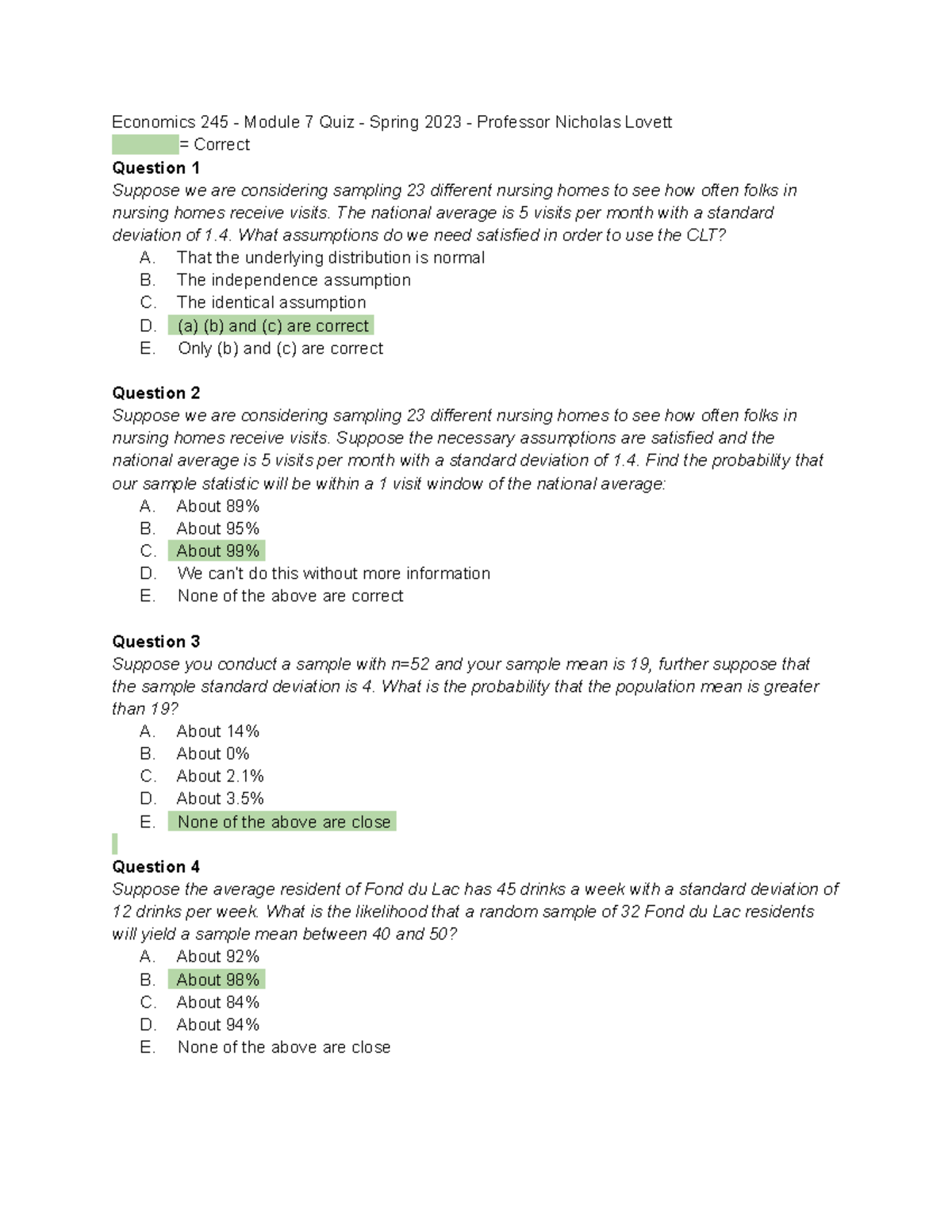 Module 7 Quiz - Economics 245 - Module 7 Quiz - Spring 2023 - Professor ...