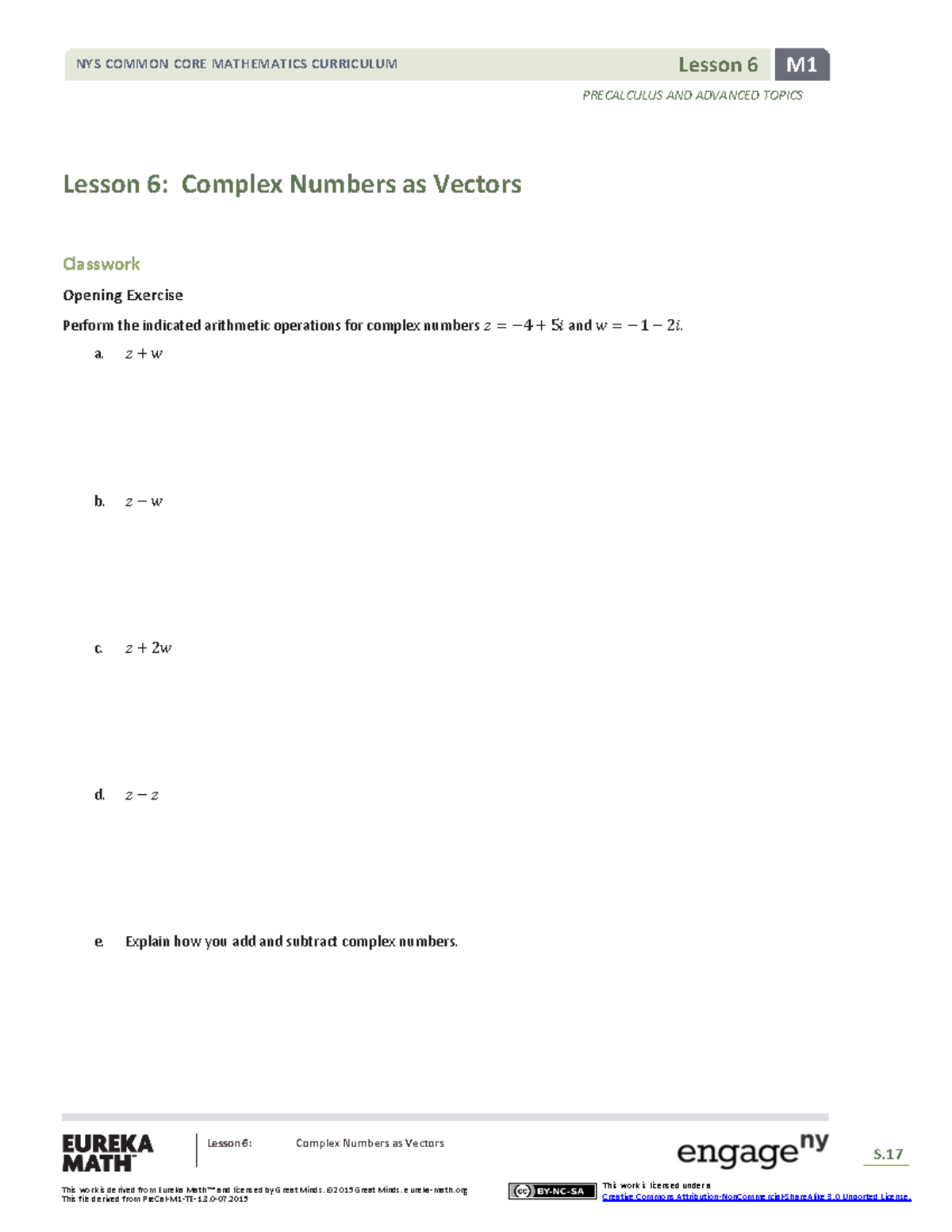 Precalculus m1 topic a lesson 6 student - PRECALCULUS AND ADVANCED ...