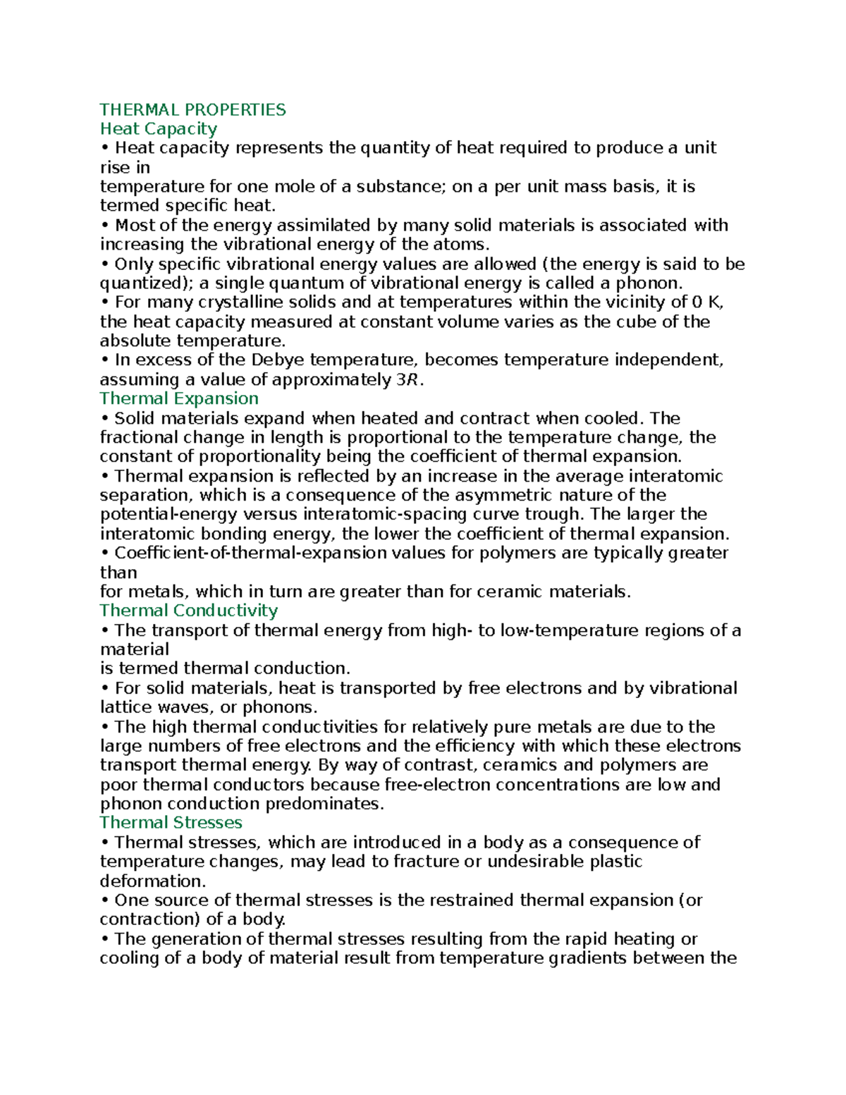 PHY 316 Notes - Quantum mechanics - THERMAL PROPERTIES Heat Capacity ...