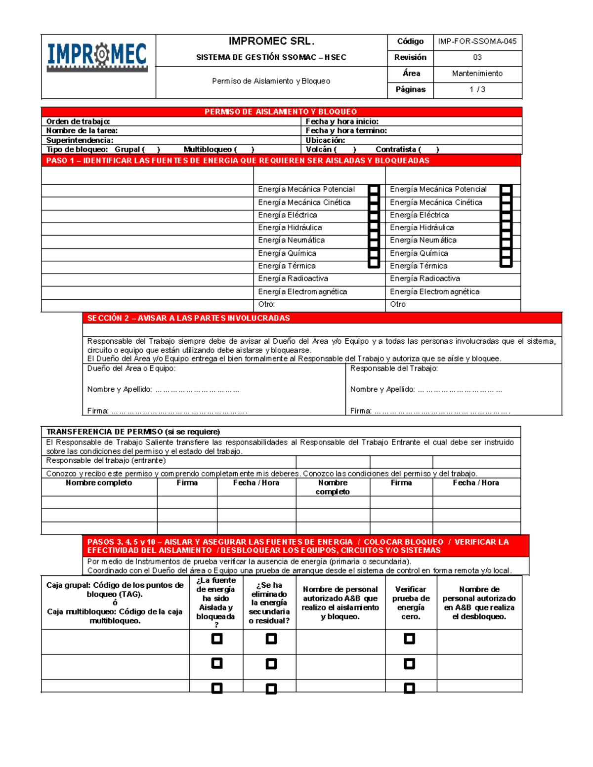 IMP-FOR- Ssoma-045 Permiso de Aislamiento y Bloqueo - IMPROMEC SRL ...