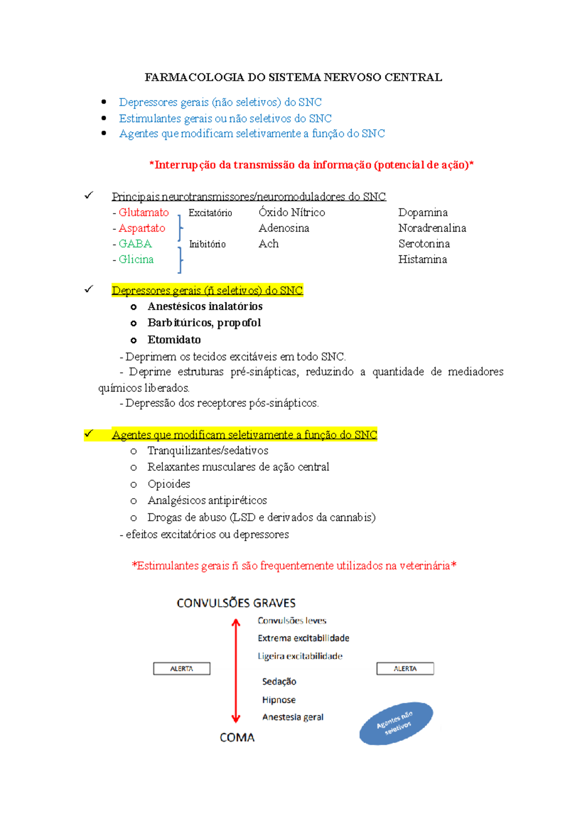 Farmacologia DO Sistema Nervoso Central FARMACOLOGIA DO SISTEMA NERVOSO CENTRAL Depressores