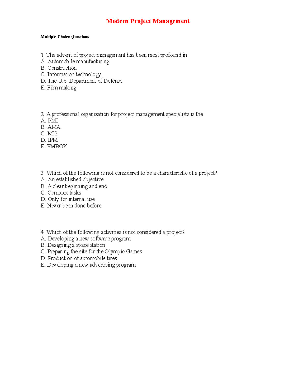 Modern Project Management - Modern Project Management Multiple Choice ...