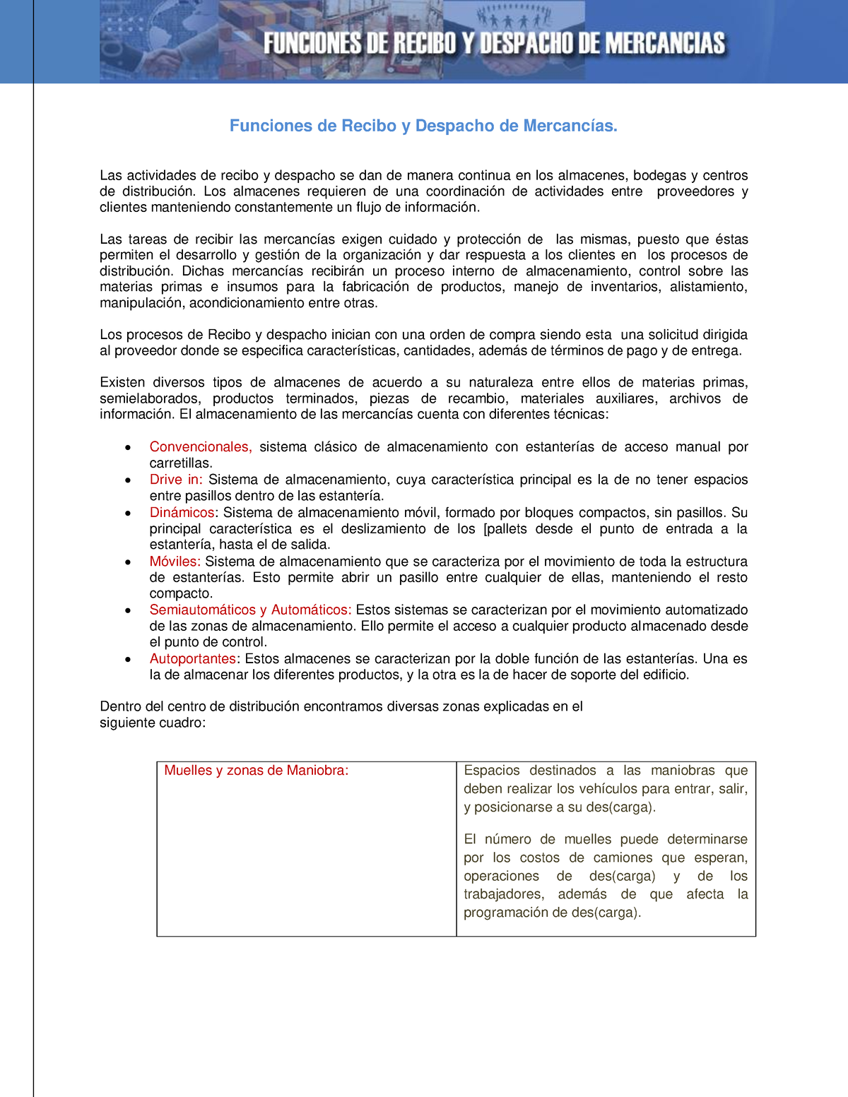 Lecturas Funciones Recibo Despacho Funciones De Recibo Y Despacho De Mercancías Las 3256