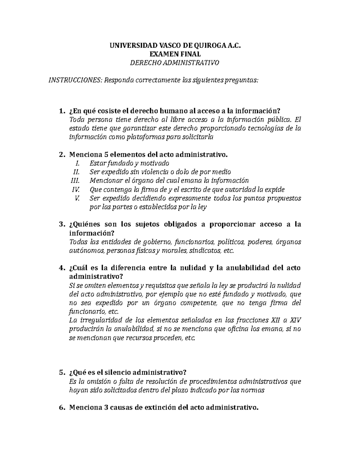 Examen Final De La Materia De Derecho Administrativo - UNIVERSIDAD ...