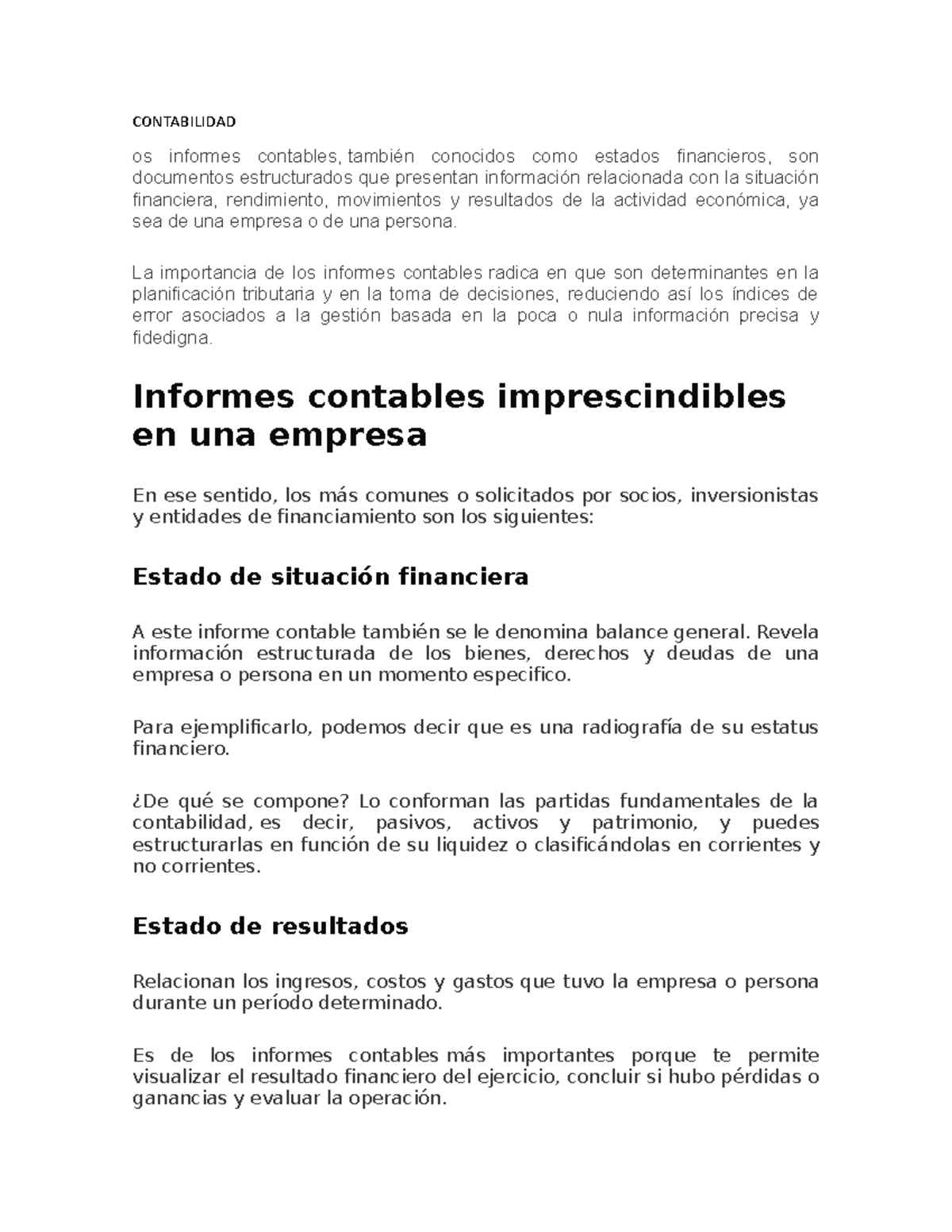 Contabilidad - Economia - CONTABILIDAD os informes contables, también ...