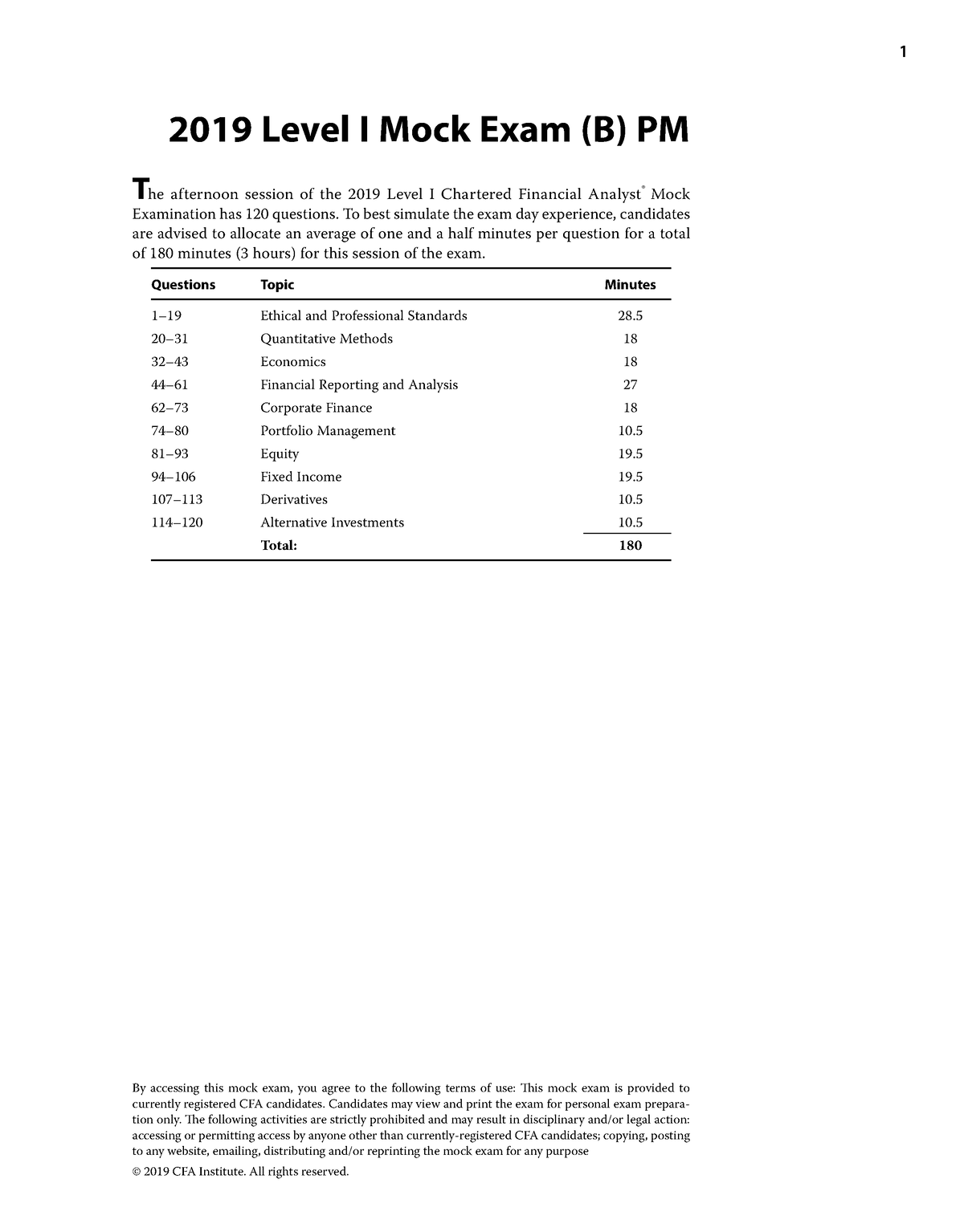 2019 Li Mock B-pmq - For Finance Study - 1 2019 Level I Mock Exam (B ...