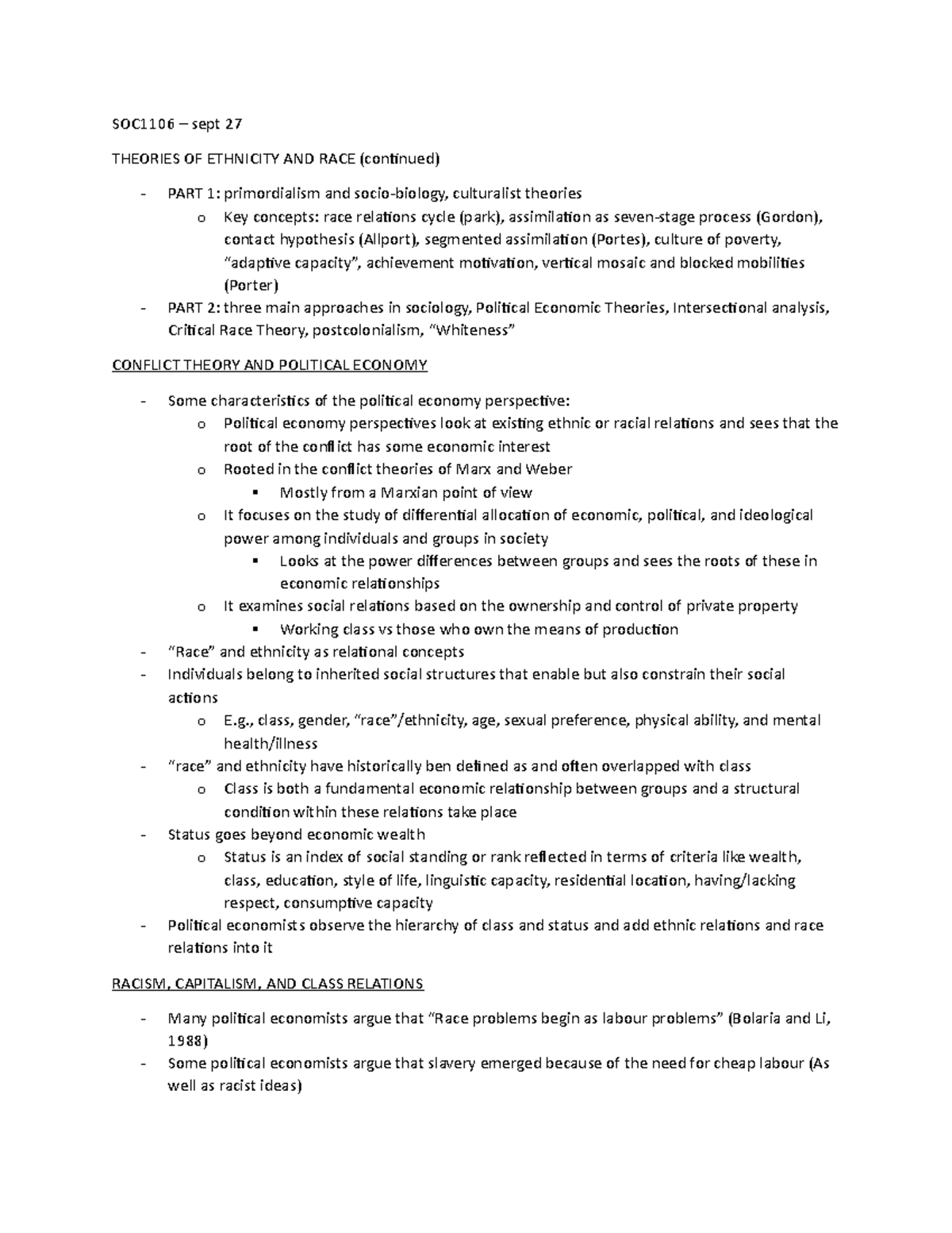 SOC1106 - sept 27 - RACE AND ETHNICITY - SOC1106 – sept 27 THEORIES OF ...