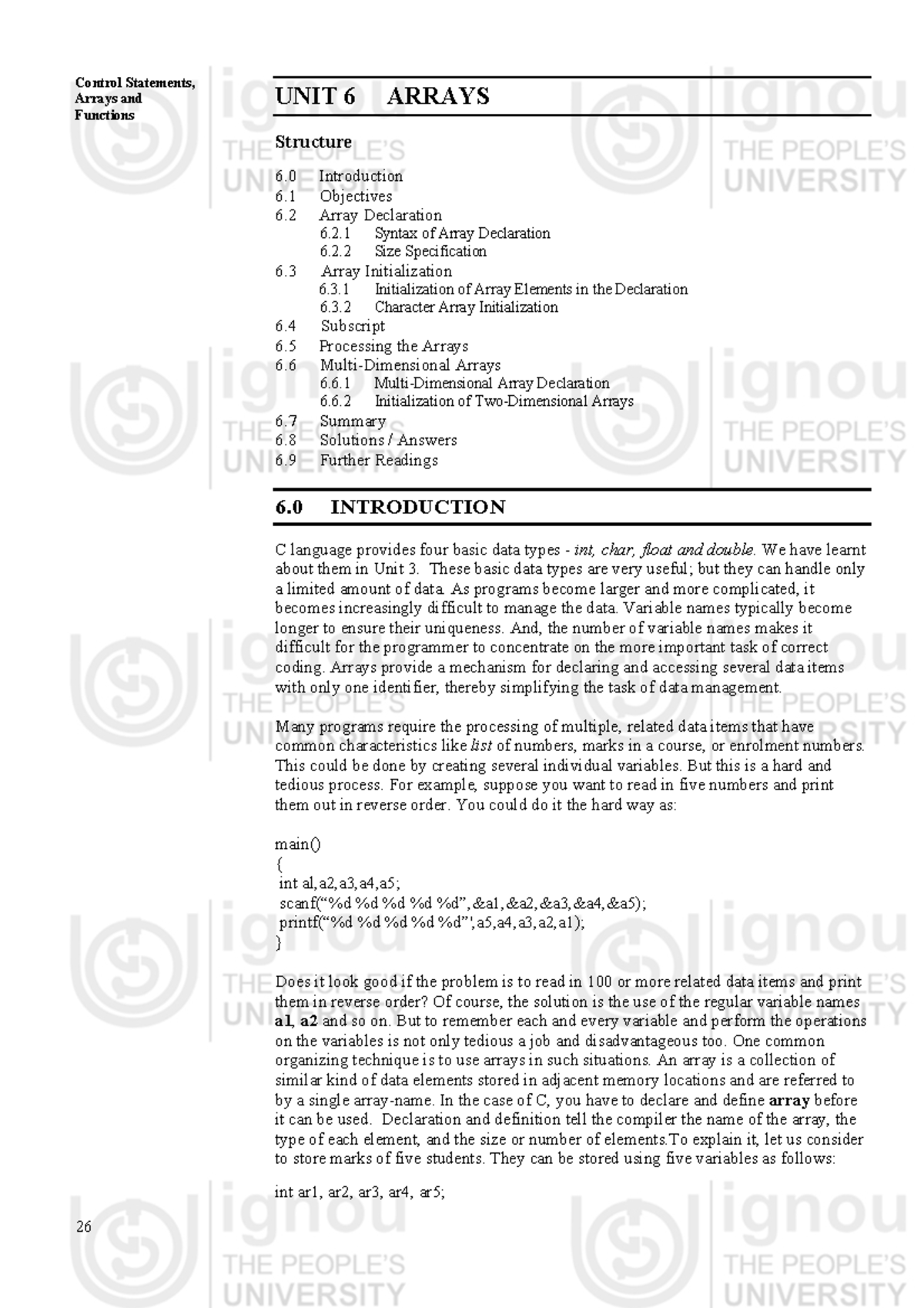 Arrays - Study Material - Control Statements, Arrays and Functions UNIT ...