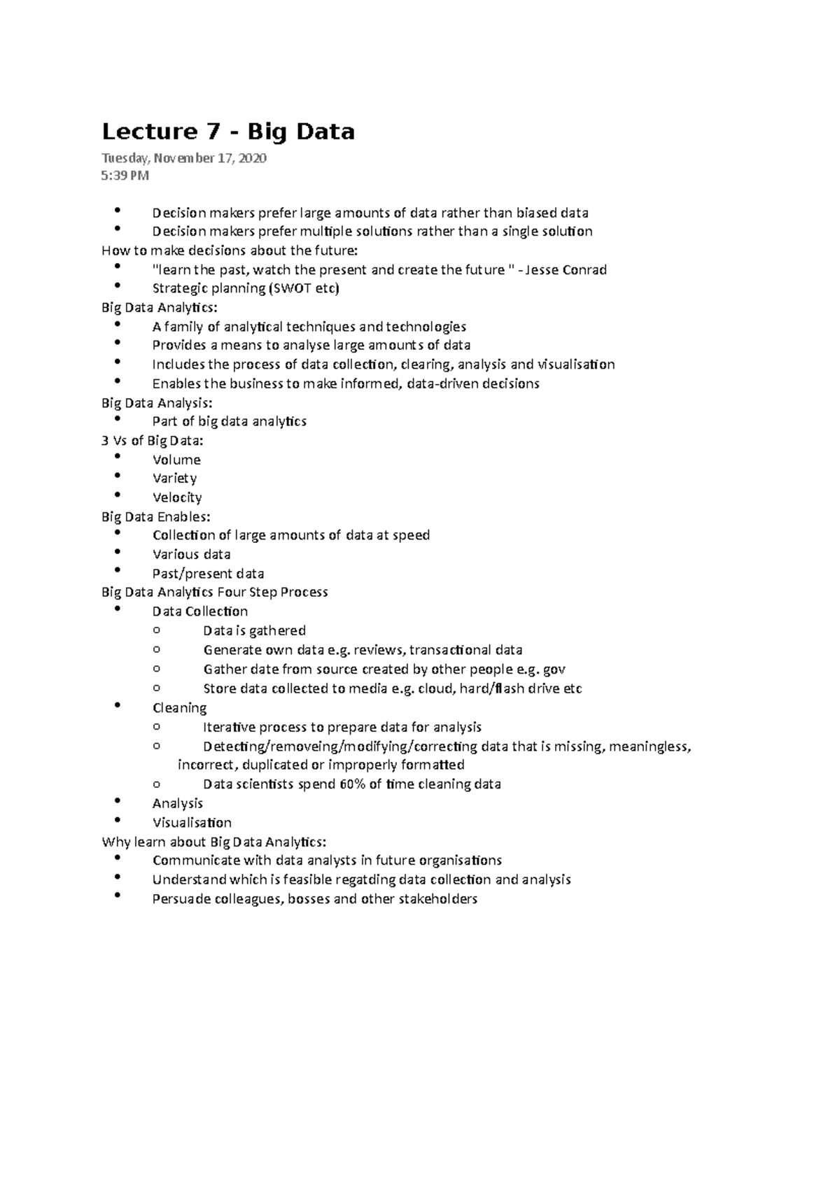 Lecture 7 - Lecture 7 - Big Data Tuesday, November 17, 2020 5:39 PM ...