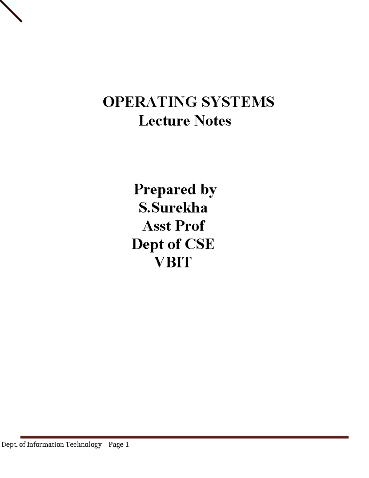 OS 5 Unit notes - OPERATING SYSTEMS Lecture Notes Prepared by S Asst ...