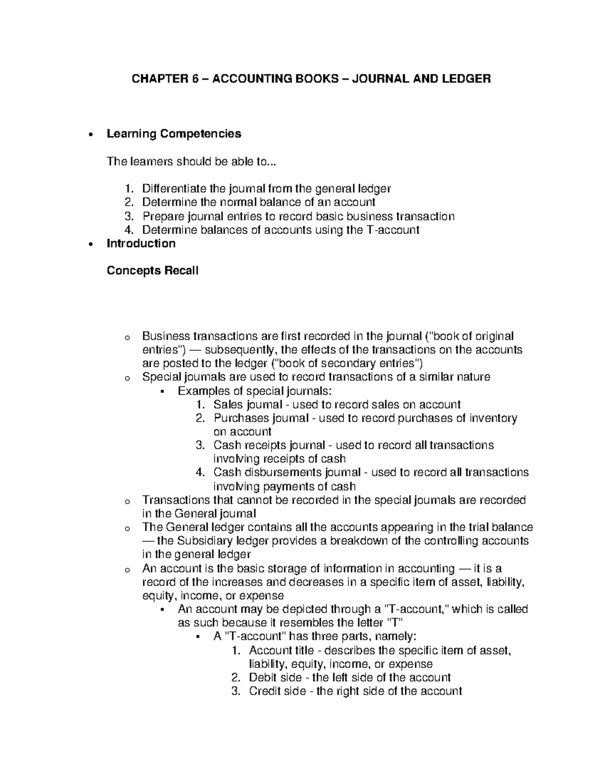 Chapter 6 Accounting Books Journal and Ledger CHAPTER 6 ACCOUNTING BOOKS JOURNAL AND