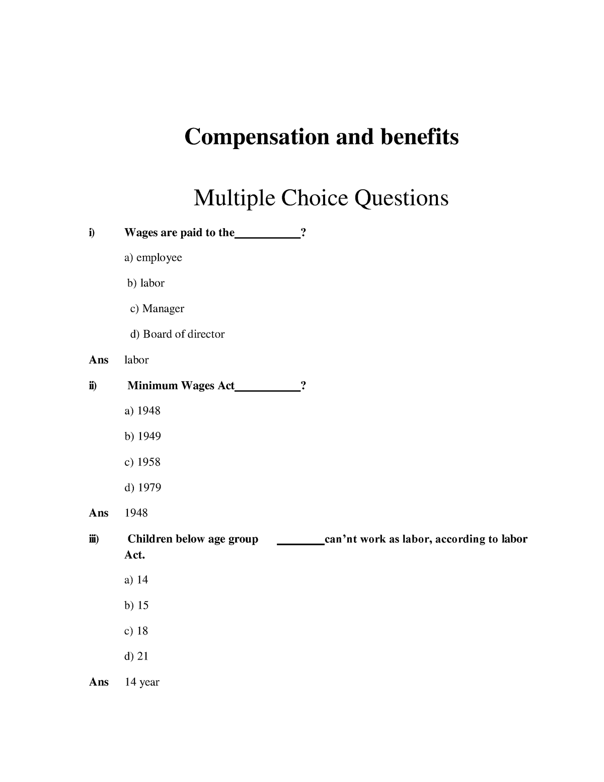 compensation management assignment questions