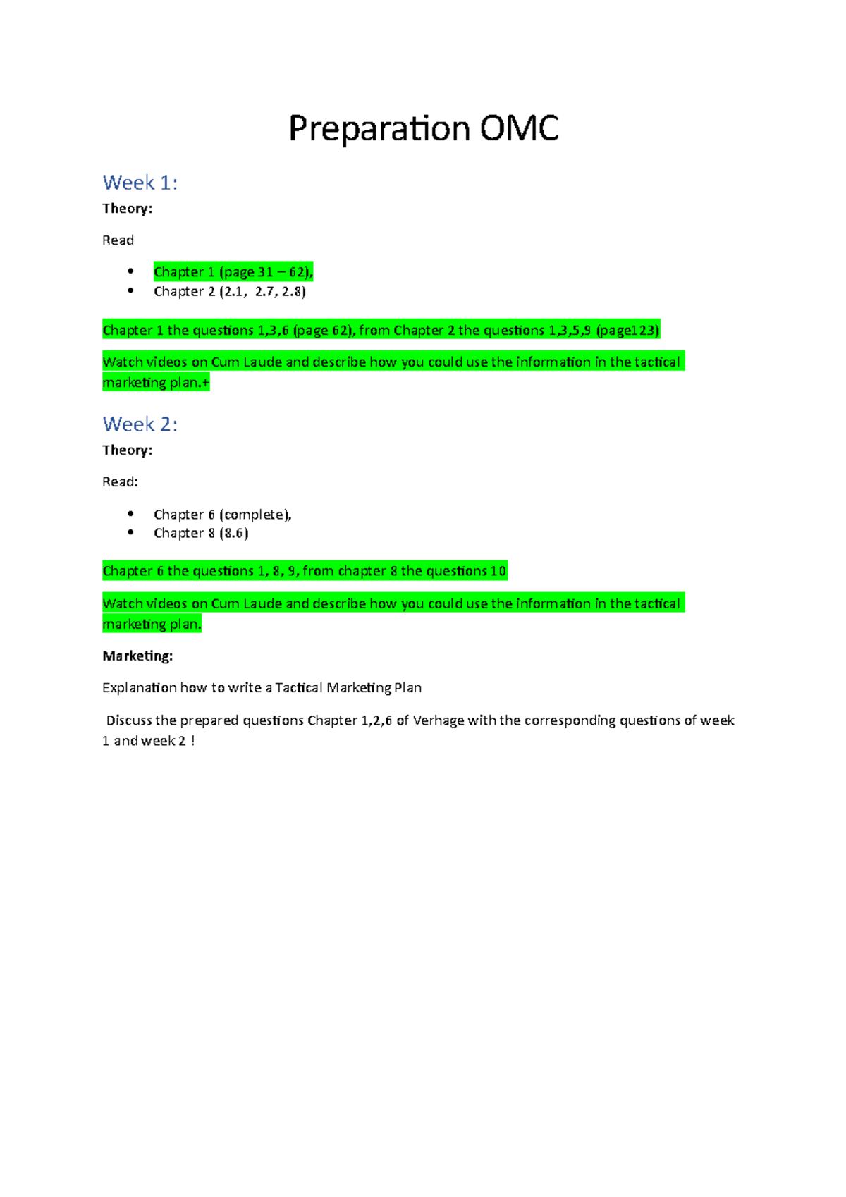 Preparation OMC - Assignments for each OMC workshop - Preparation OMC ...