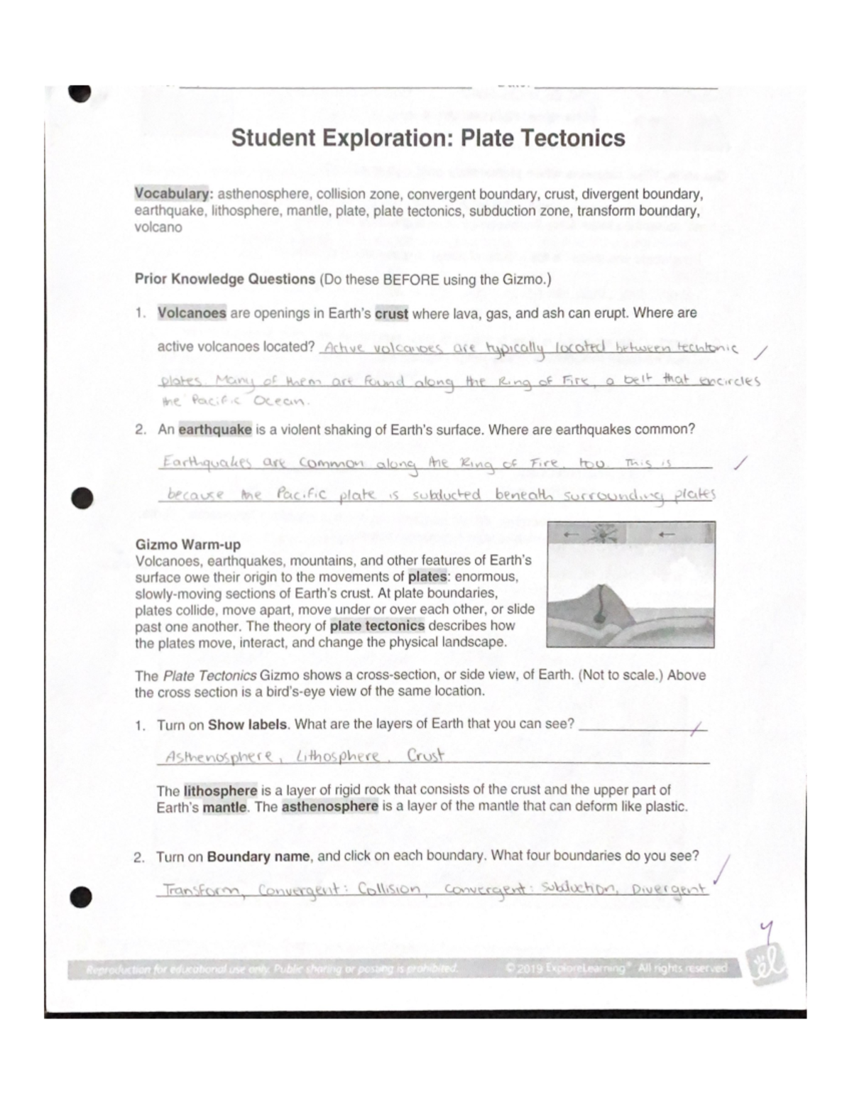 Student Exploration Plate Tectonics Gizmo Answer Key Studocu