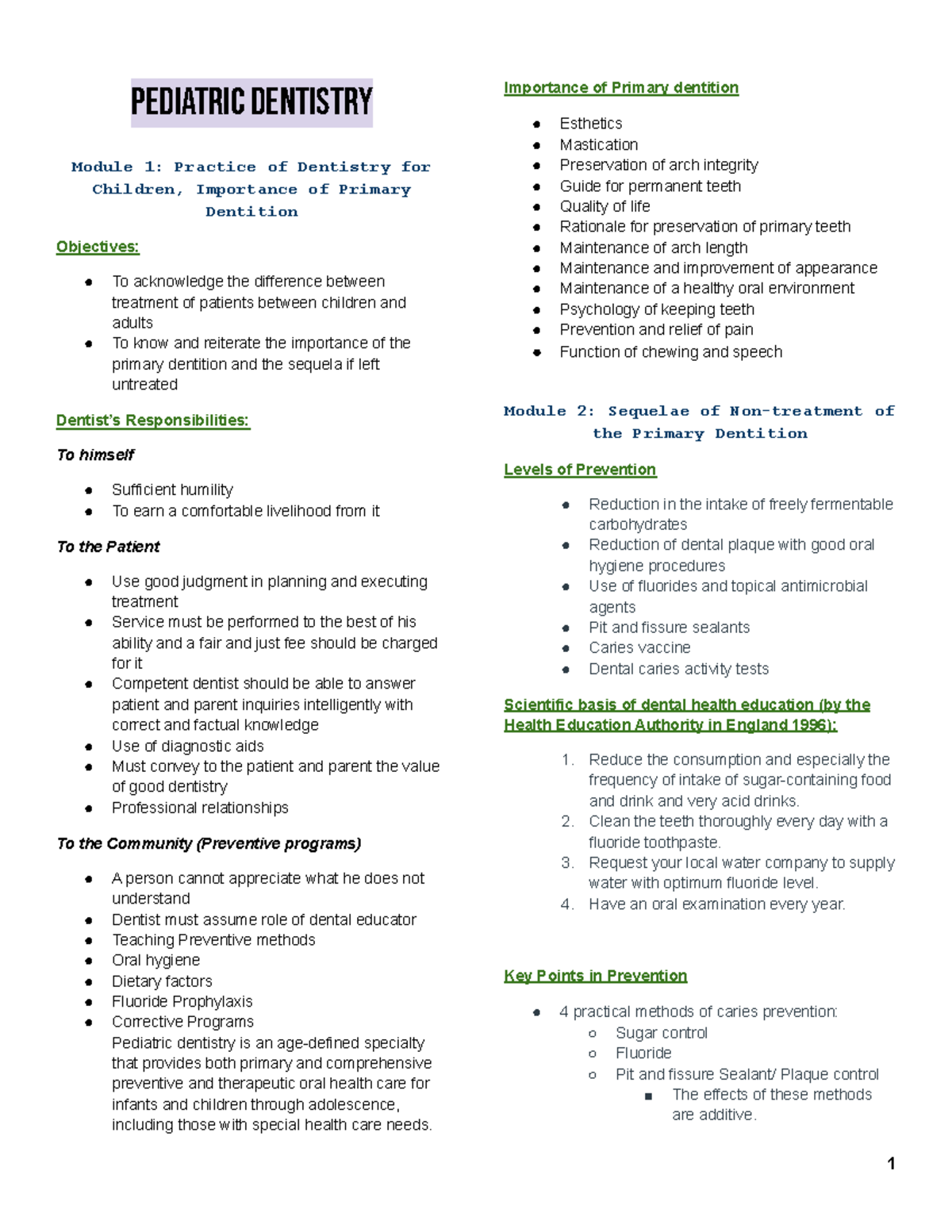 PN to FN Pediatric Dent PEDIATRIC DENTISTRY Module 1 Practice of