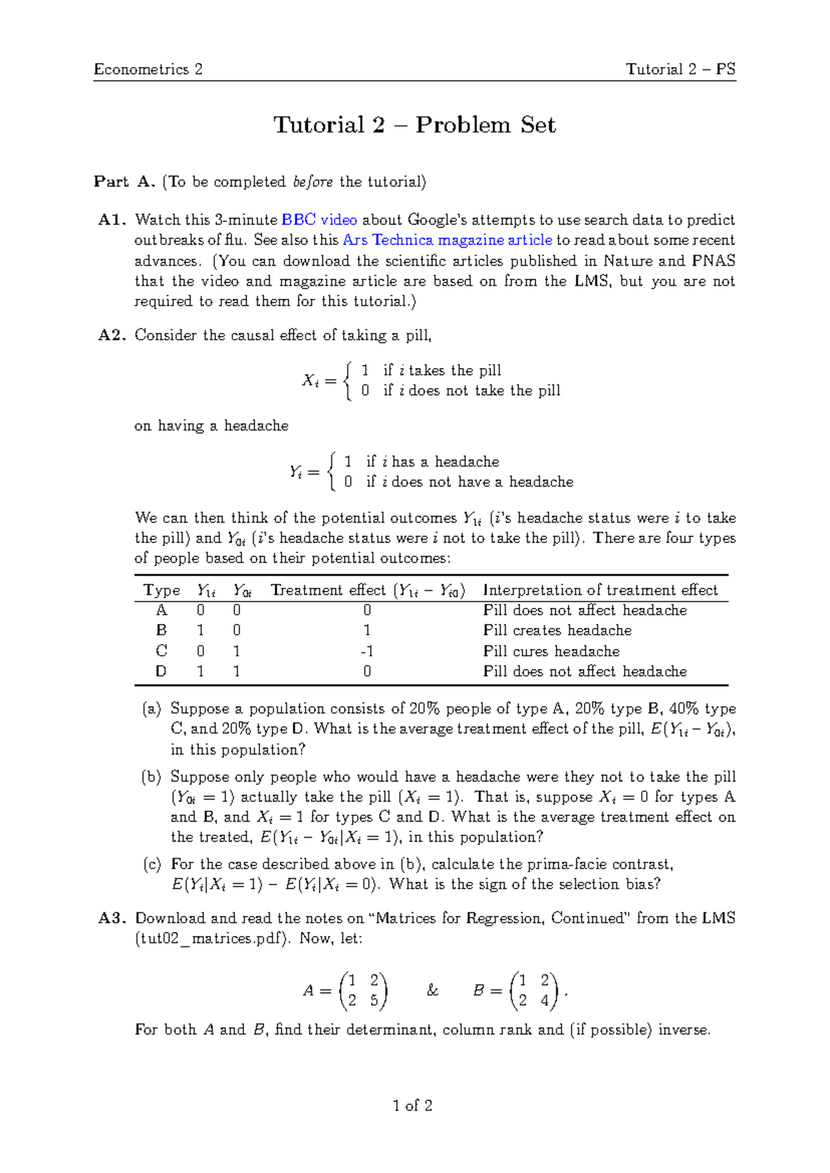 Tut02 ps - These are some notes on econometrics - Econometrics 2 ...