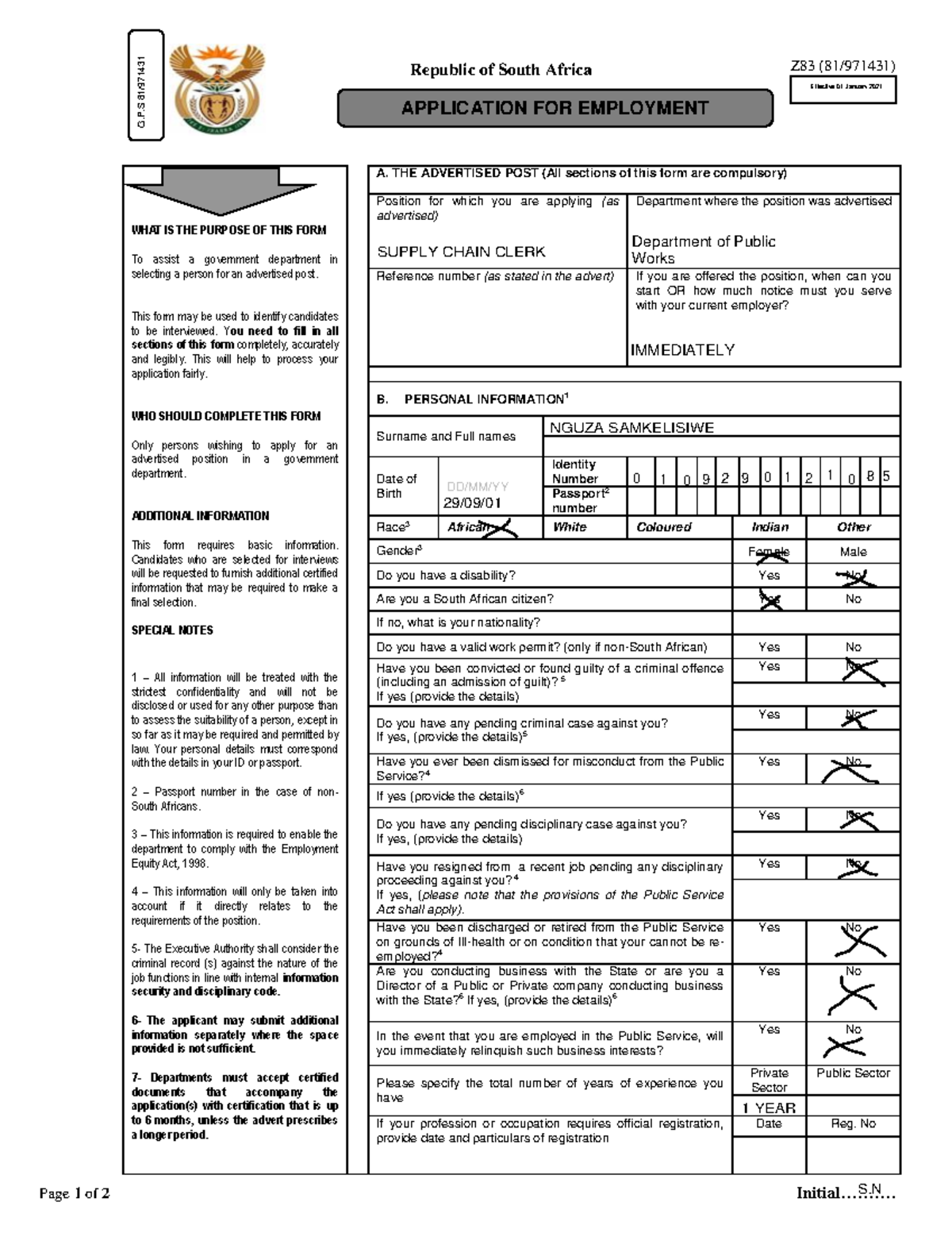 Z83-form-2021 - Z83 (81/971431) Page 1 of 2 Initial.......... WHAT IS ...