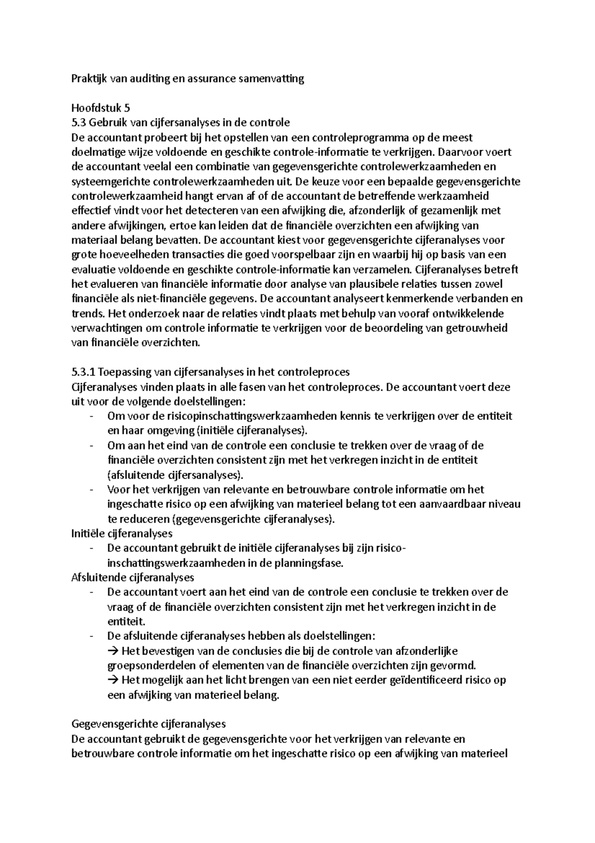 Praktijk Van Auditing En Assurance Samenvatting Hoofdstuk 5 - Daarvoor ...