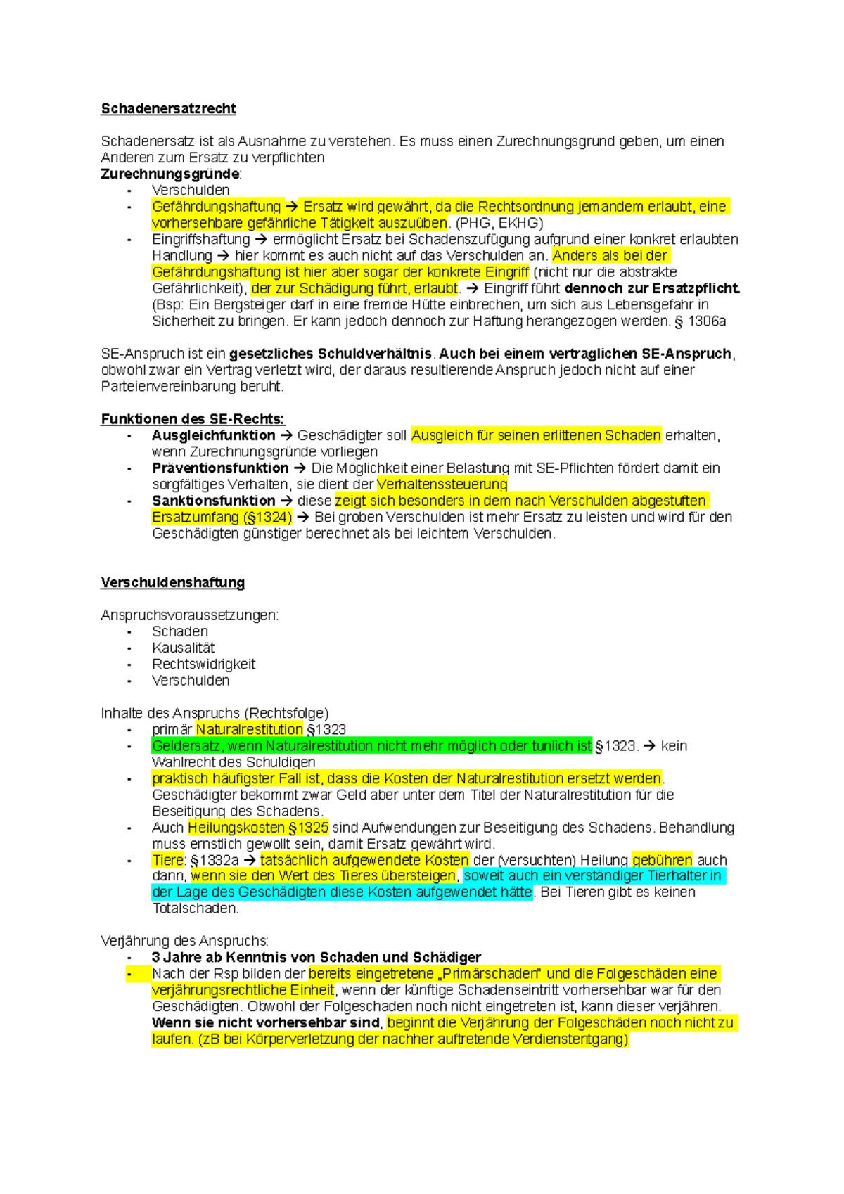 Zusammenfassung Buch Perner/Spitzer/Kodek Kapitel Schadenersatzrecht ...