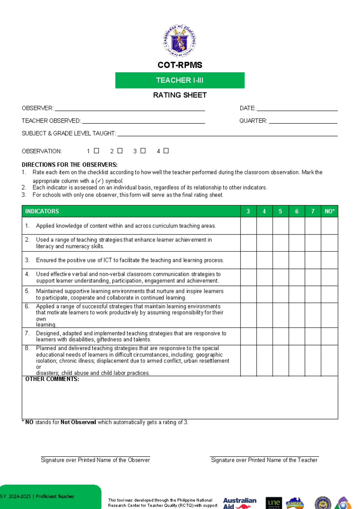 Appendix C 04 COT RPMS Rating Sheet for T I III for SY 2024 2025 ...