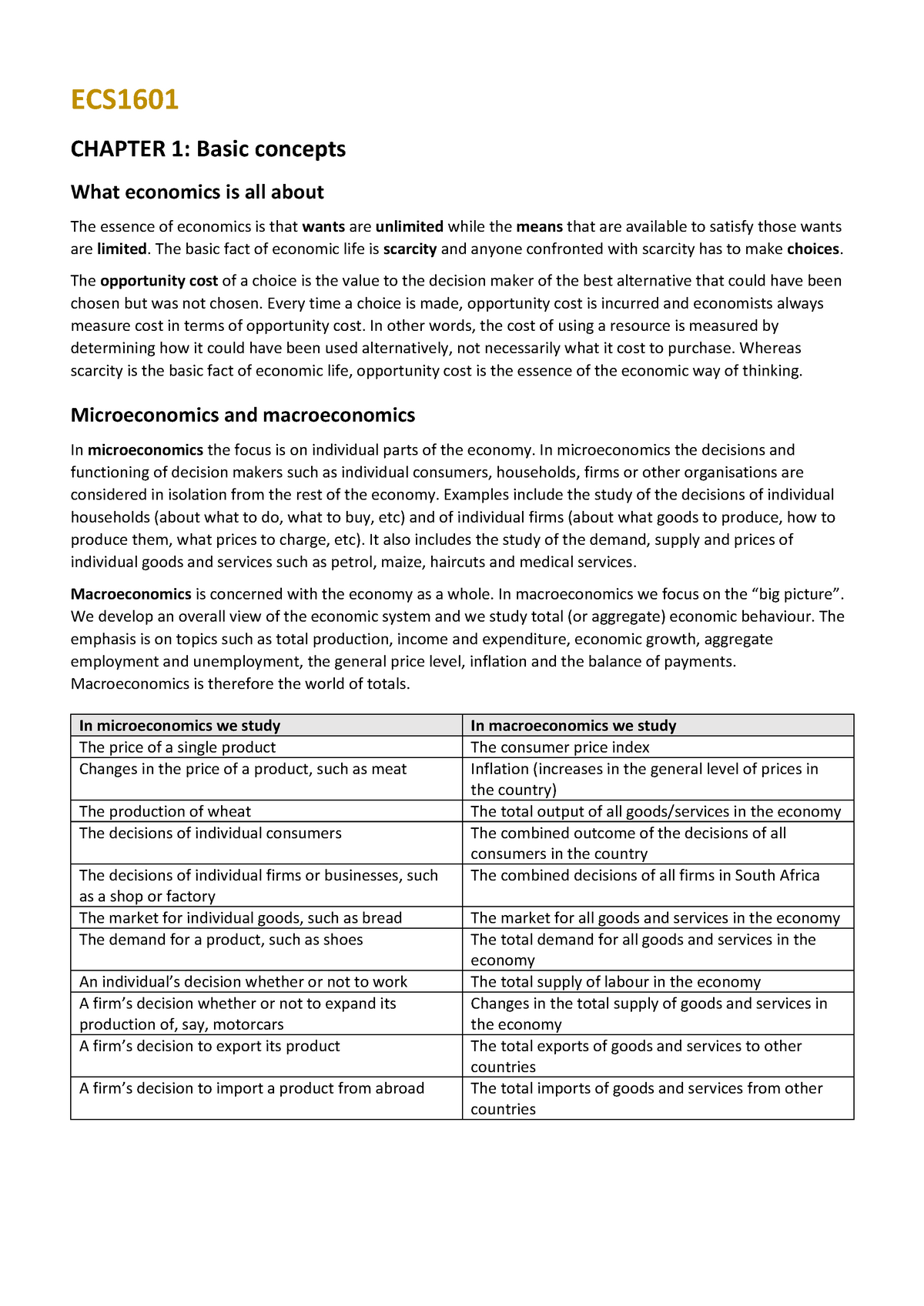 ECS1601 Summary Notes For The Year 2020 - ECS CHAPTER 1: Basic Concepts ...