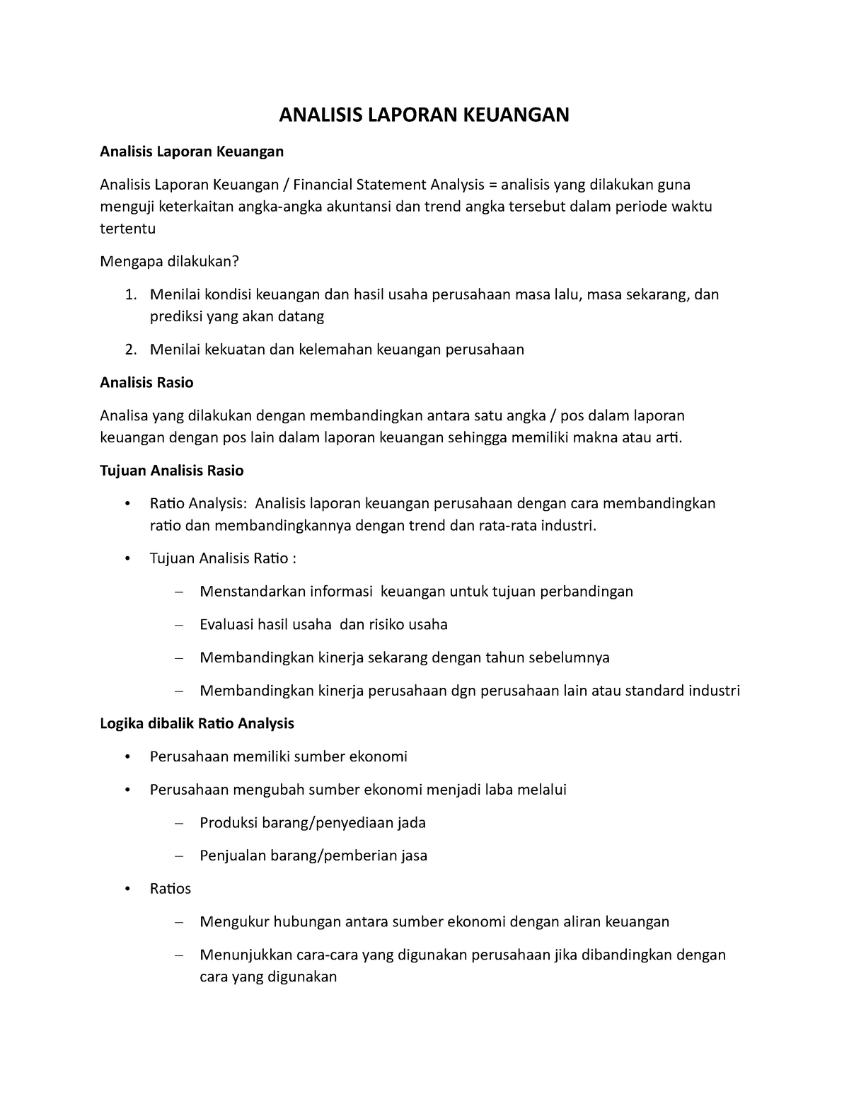 Analisis Laporan Keuangan - ANALISIS LAPORAN KEUANGAN Analisis Laporan ...