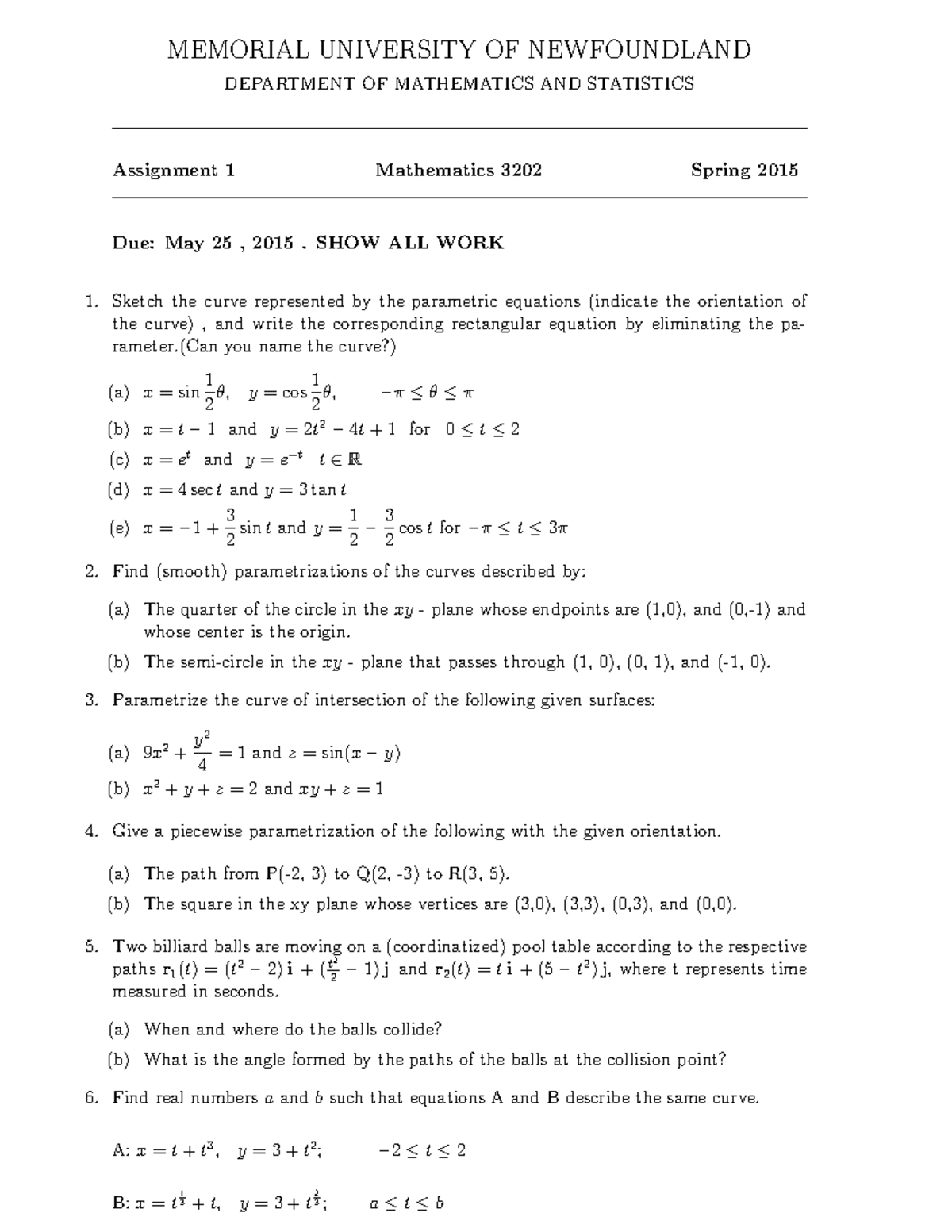 Solomon M3202 S14 assn1 - MEMORIAL UNIVERSITY OF NEWFOUNDLAND ...