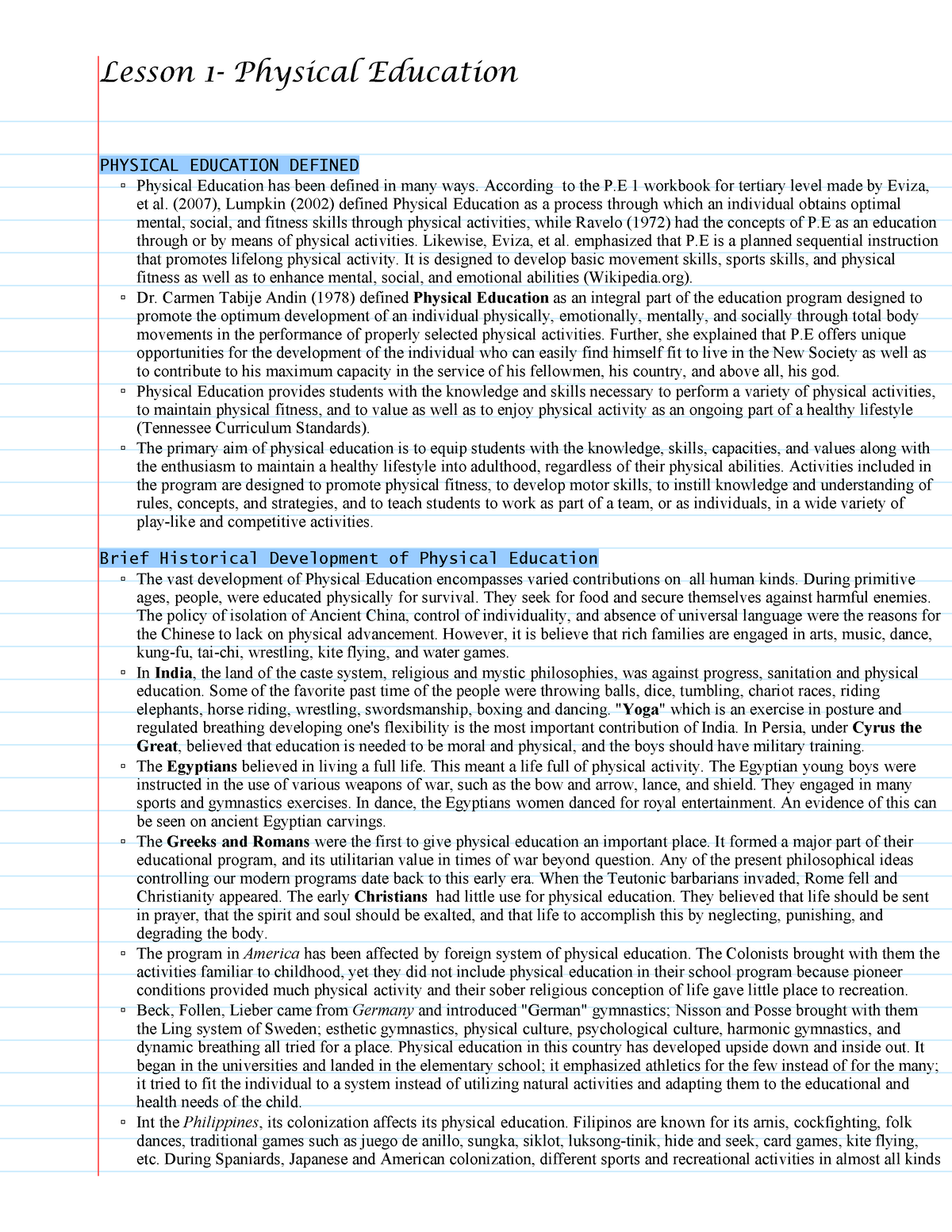 Physical Fitness Self Testing Activities