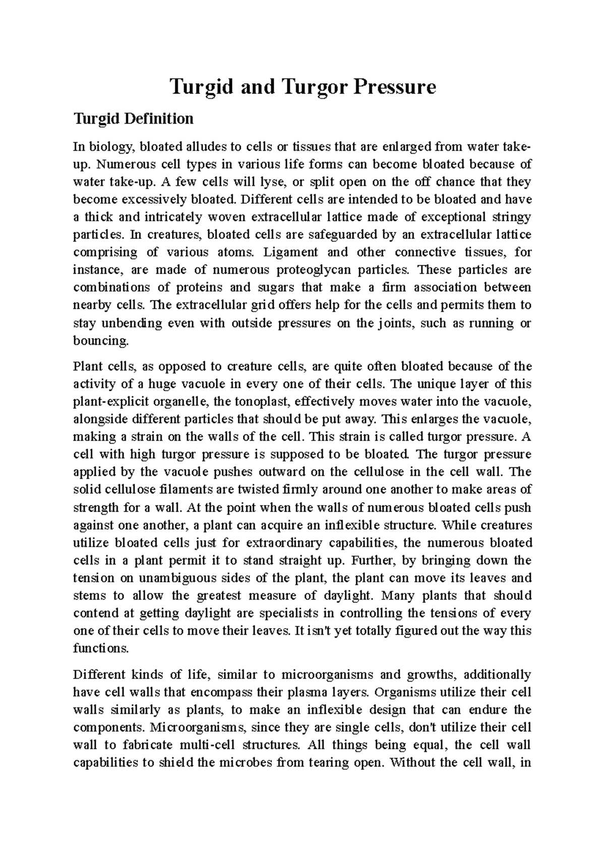 Turgid and Turgor Pressure Turgid and Turgor Pressure Turgid