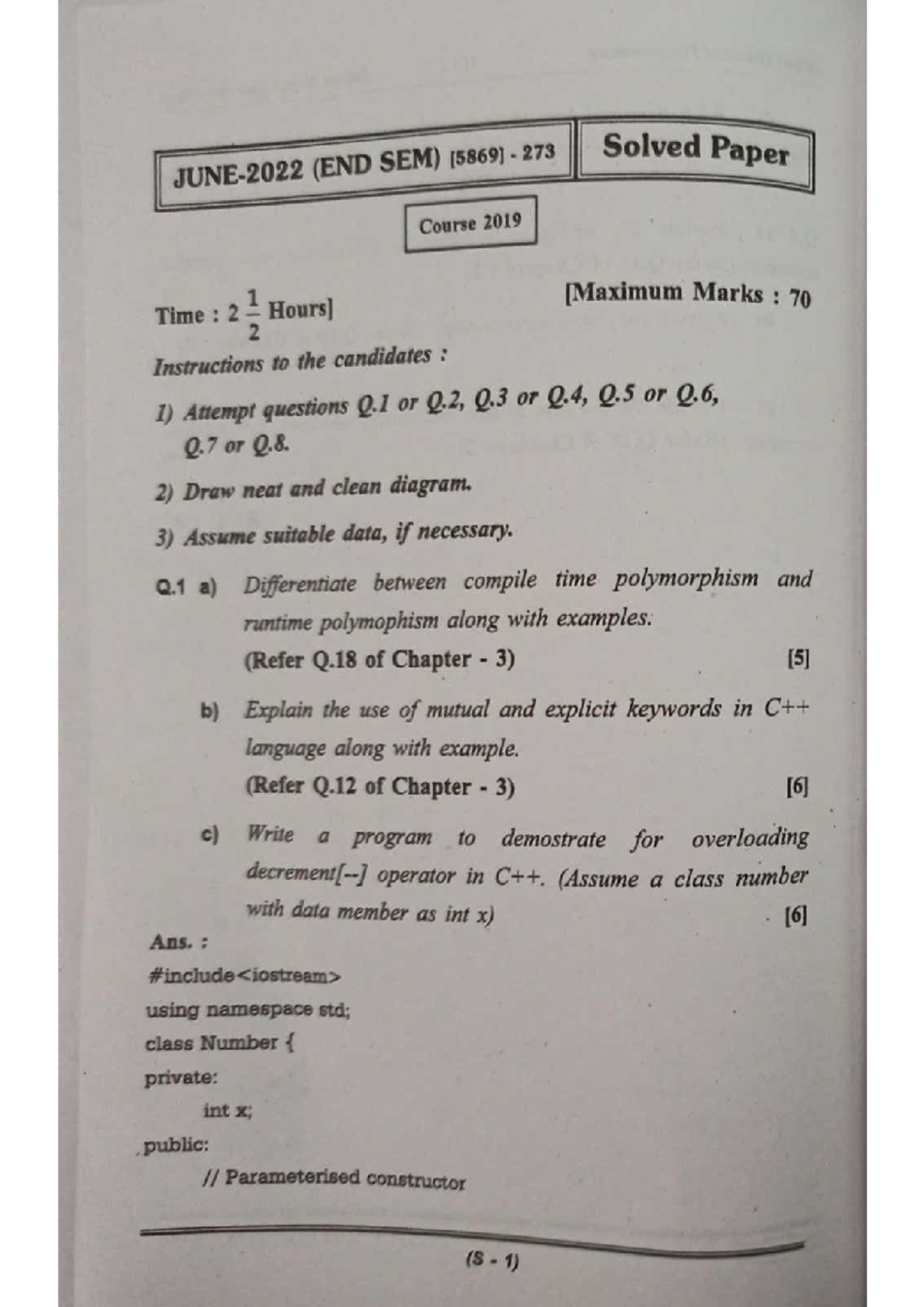 OOP Question Paper - nice - Object oriented programming - Studocu