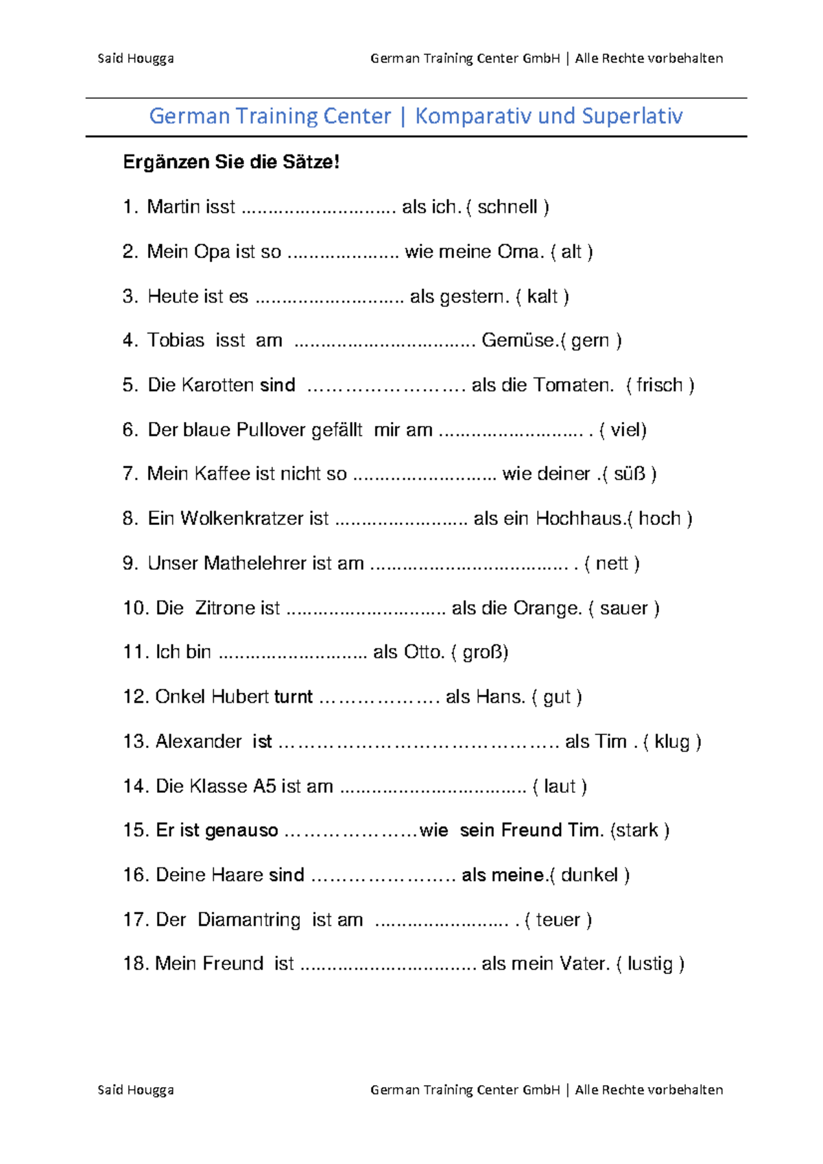 Komparativ Und Superlativ übungen Lektion 11 - Teil 3 - Material - Komparativ und Superlativ - Said