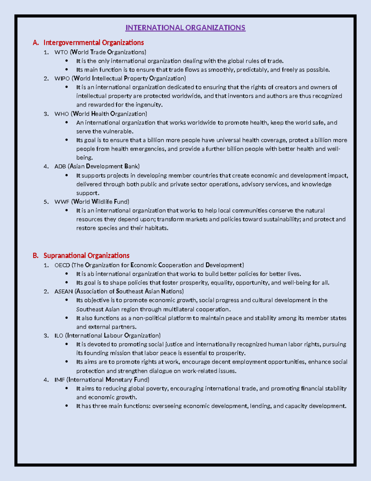 KEY Players IN Globalization - INTERNATIONAL ORGANIZATIONS A ...