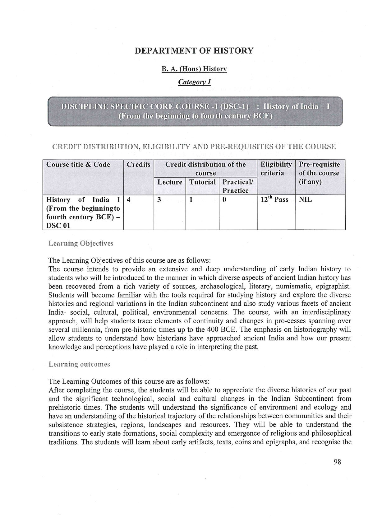 History HONS ( New) - BA (Hons.) History - Delhi University - Studocu