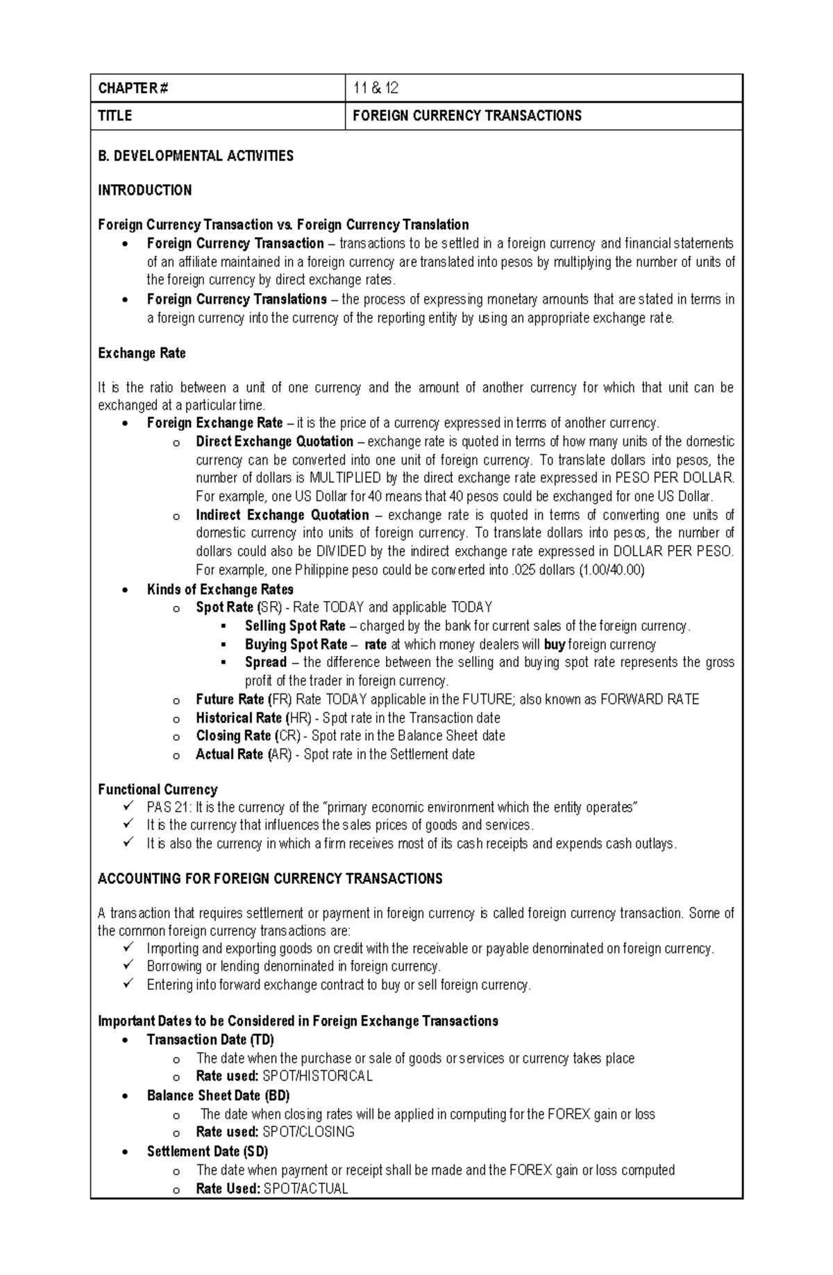 AFAR 2 Foreign Currency Transaction - CHAPTER # 11 & 12 TITLE FOREIGN ...