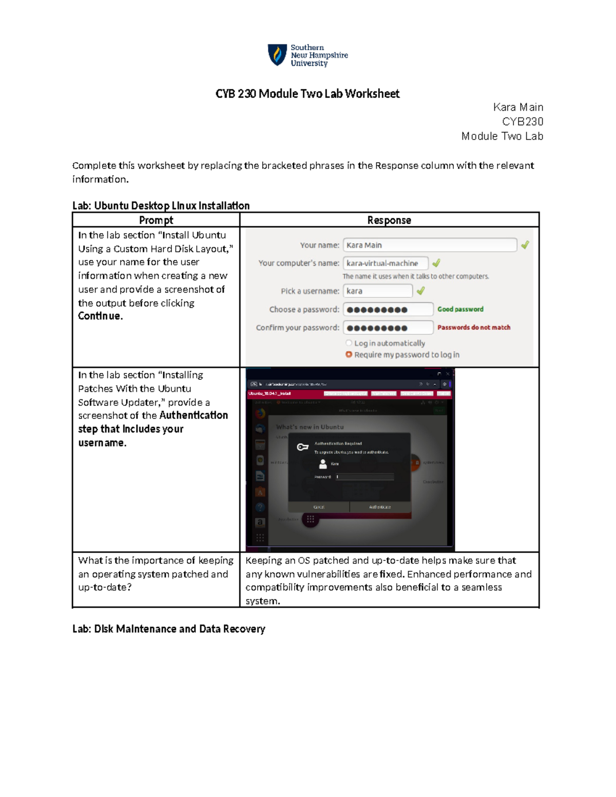 CYB 230 Mod2 Lab Kara Main - CYB 230 Module Two Lab Worksheet Kara Main ...