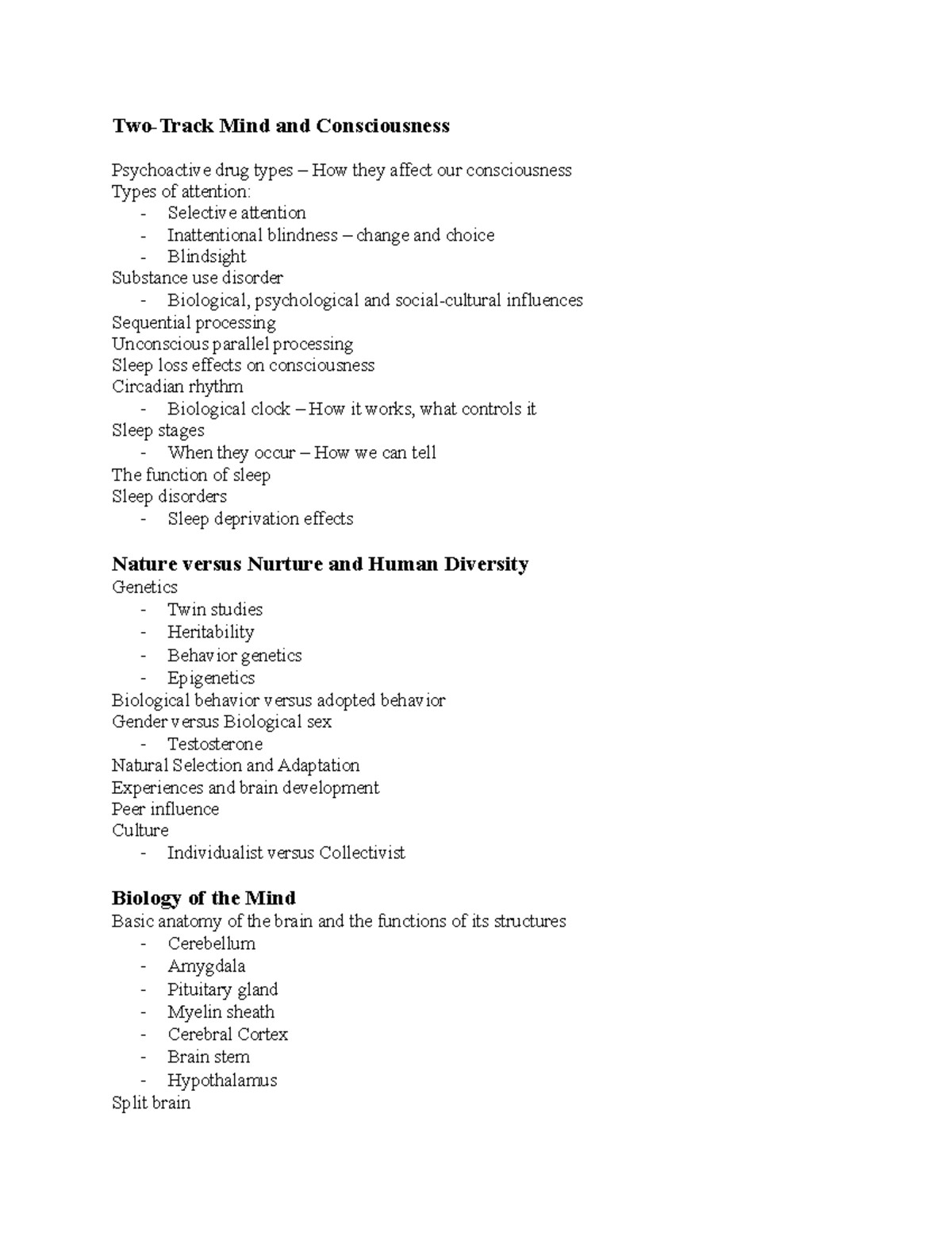 PSYC 1101 Exam 2 SG - Psych Study Guide For Exam 2 - Two-Track Mind And ...