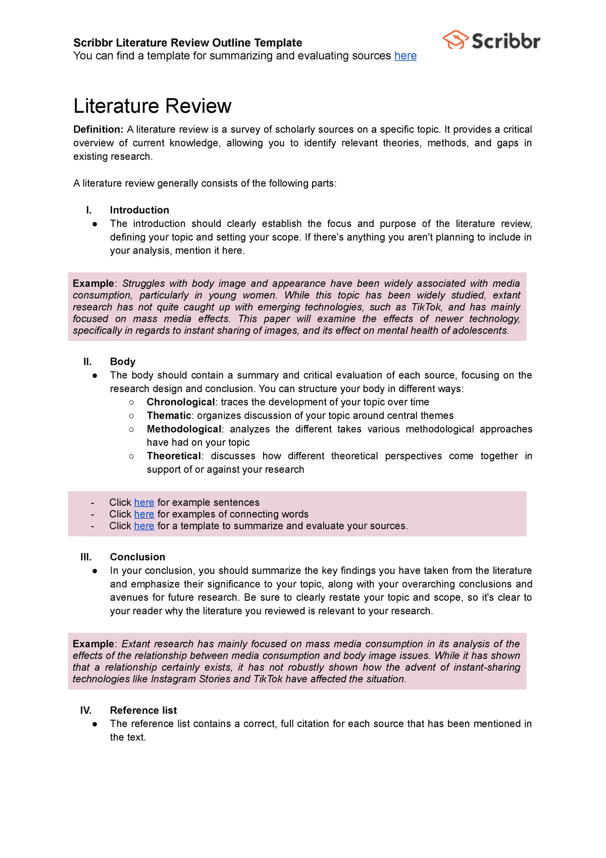 scribbr literature review template