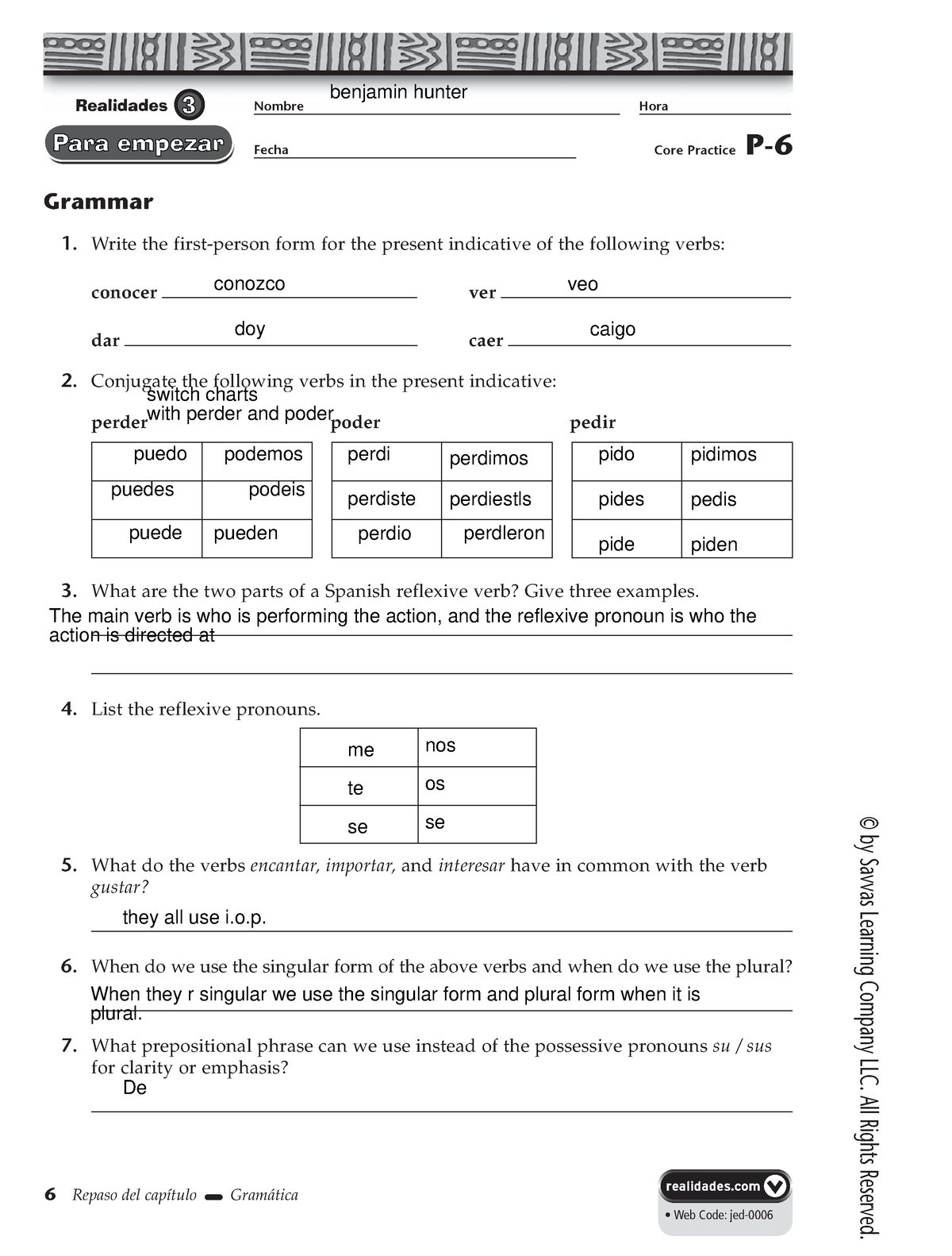 Study Guide Spanish 1 - Notes - Grammar 1. Write The First-person Form 