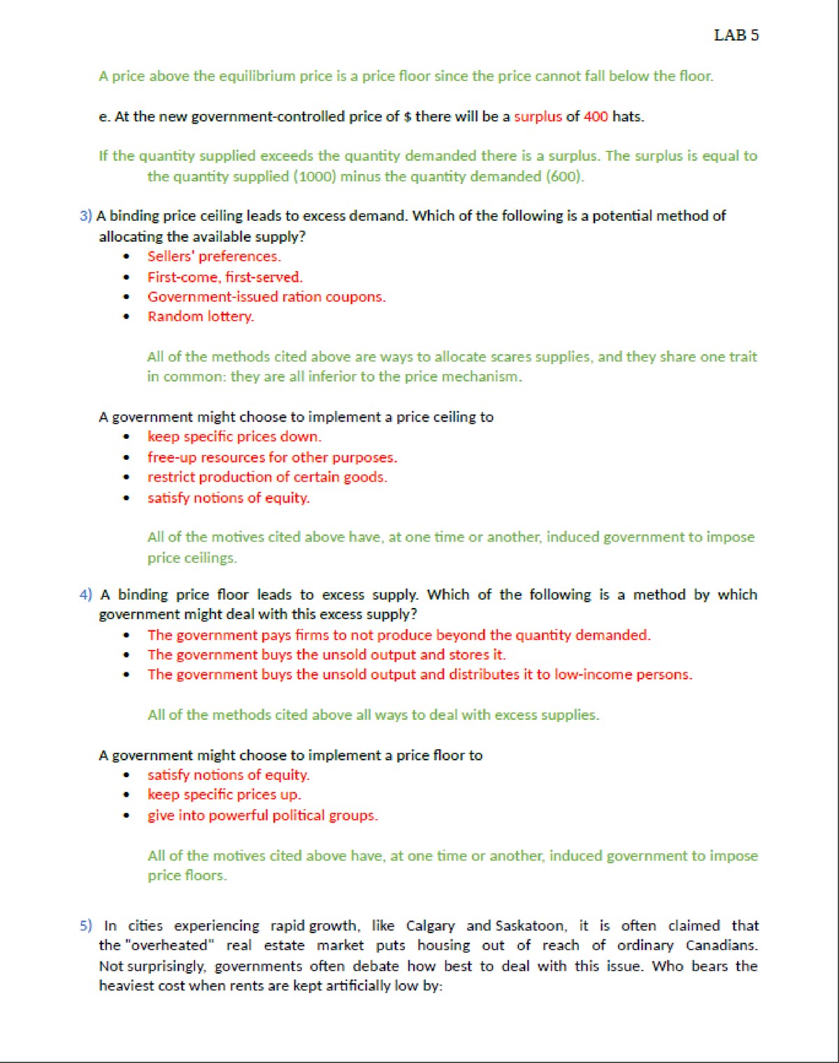 Lab5 Questions - Microeconomics 201 - ECON 201 - Concordia - Studocu