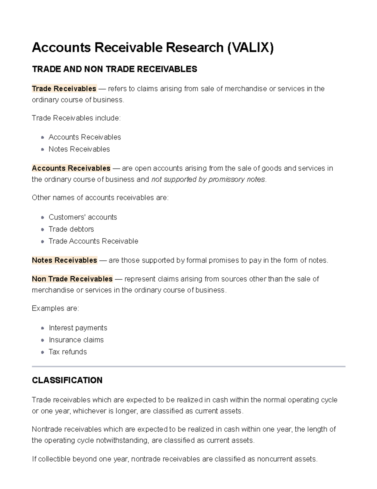 Accounts Receivable Non Trade – Non Trade Receivables – EFVGA