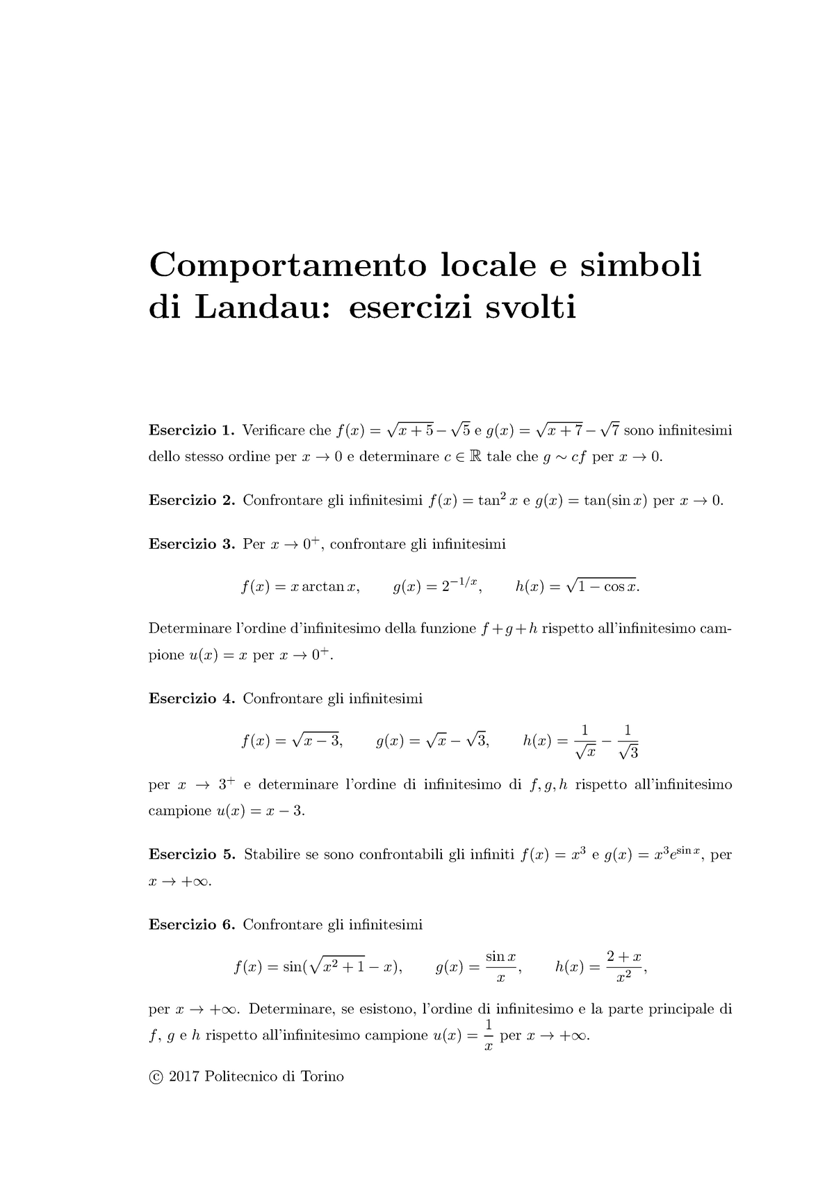 4 Esercizi Limiti Infinitesimi E Landau 2 Comportamento Locale E Simboli Di Landau 5989
