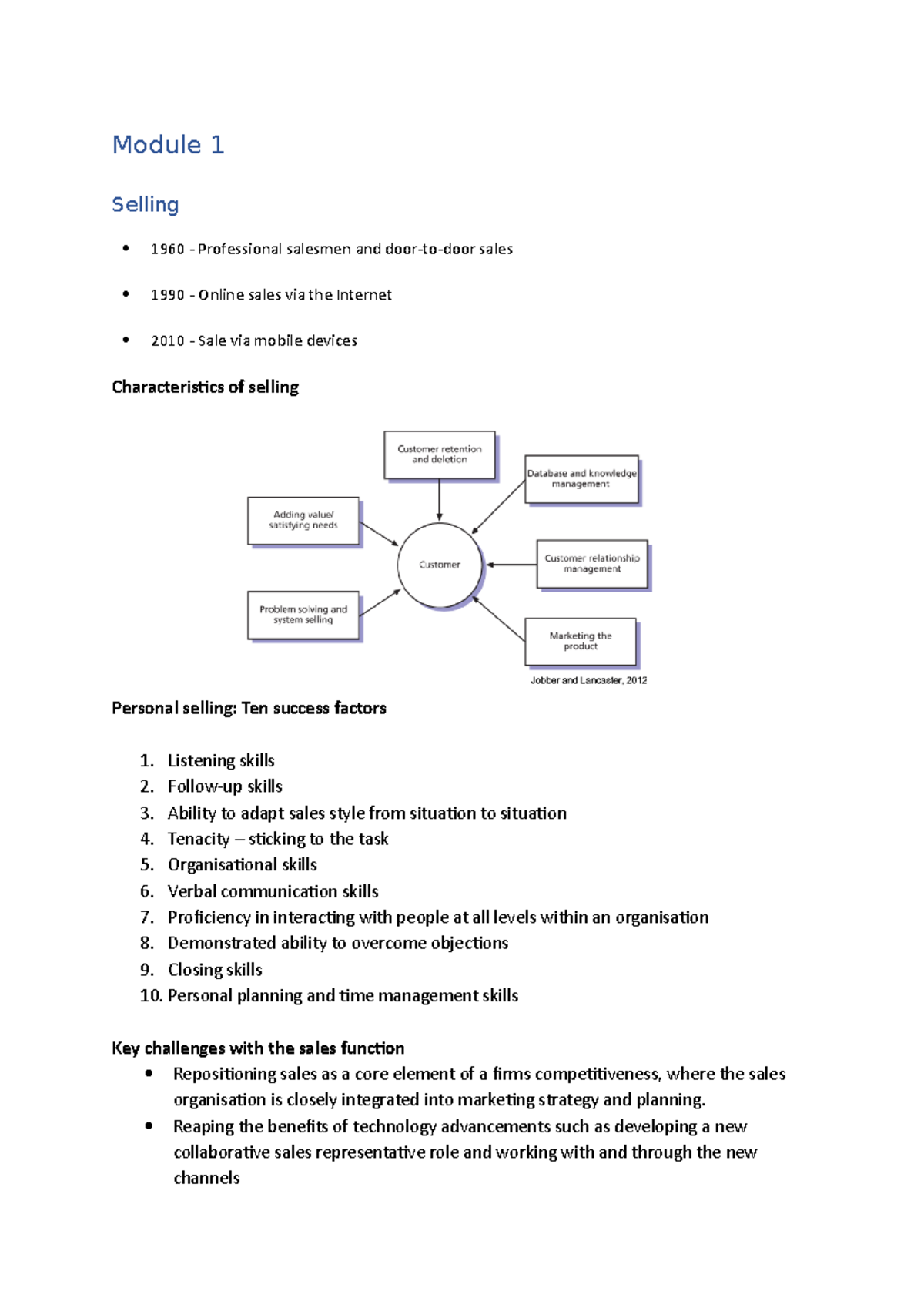 Modules 1-4 Notes - Module 1 Selling 1960 - Professional salesmen and ...