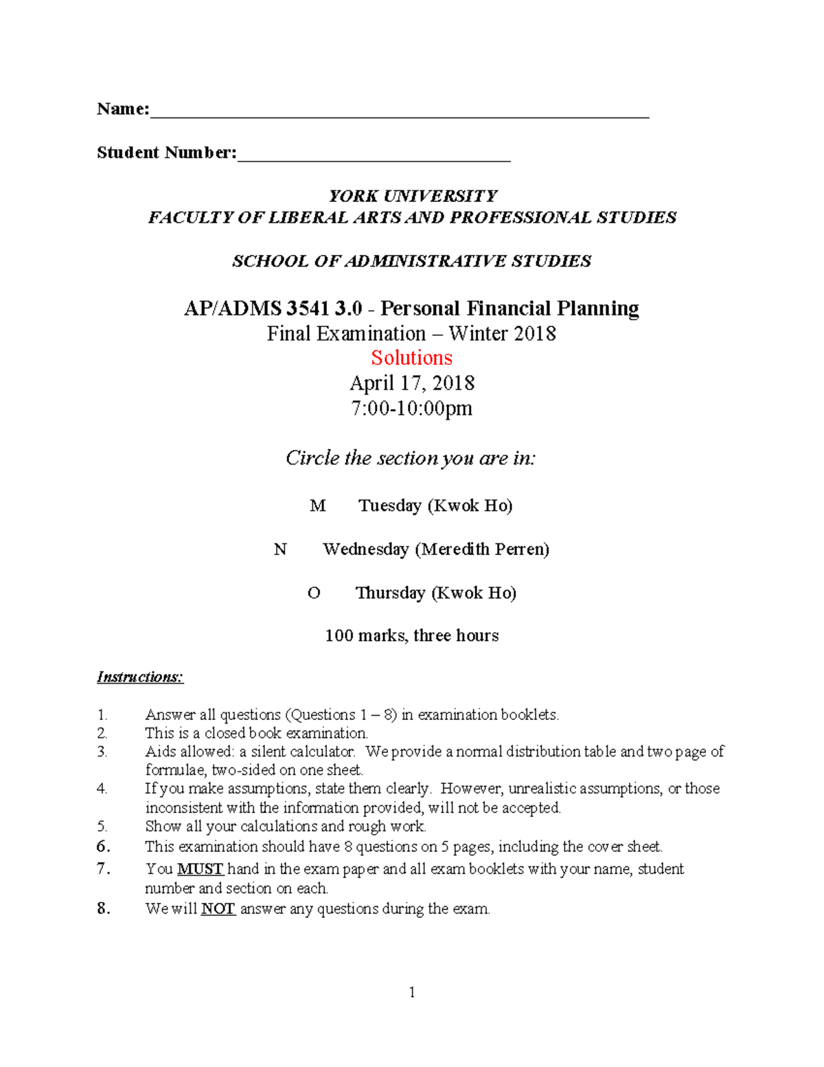3541w18 Final Exam Solutions(1) - Name