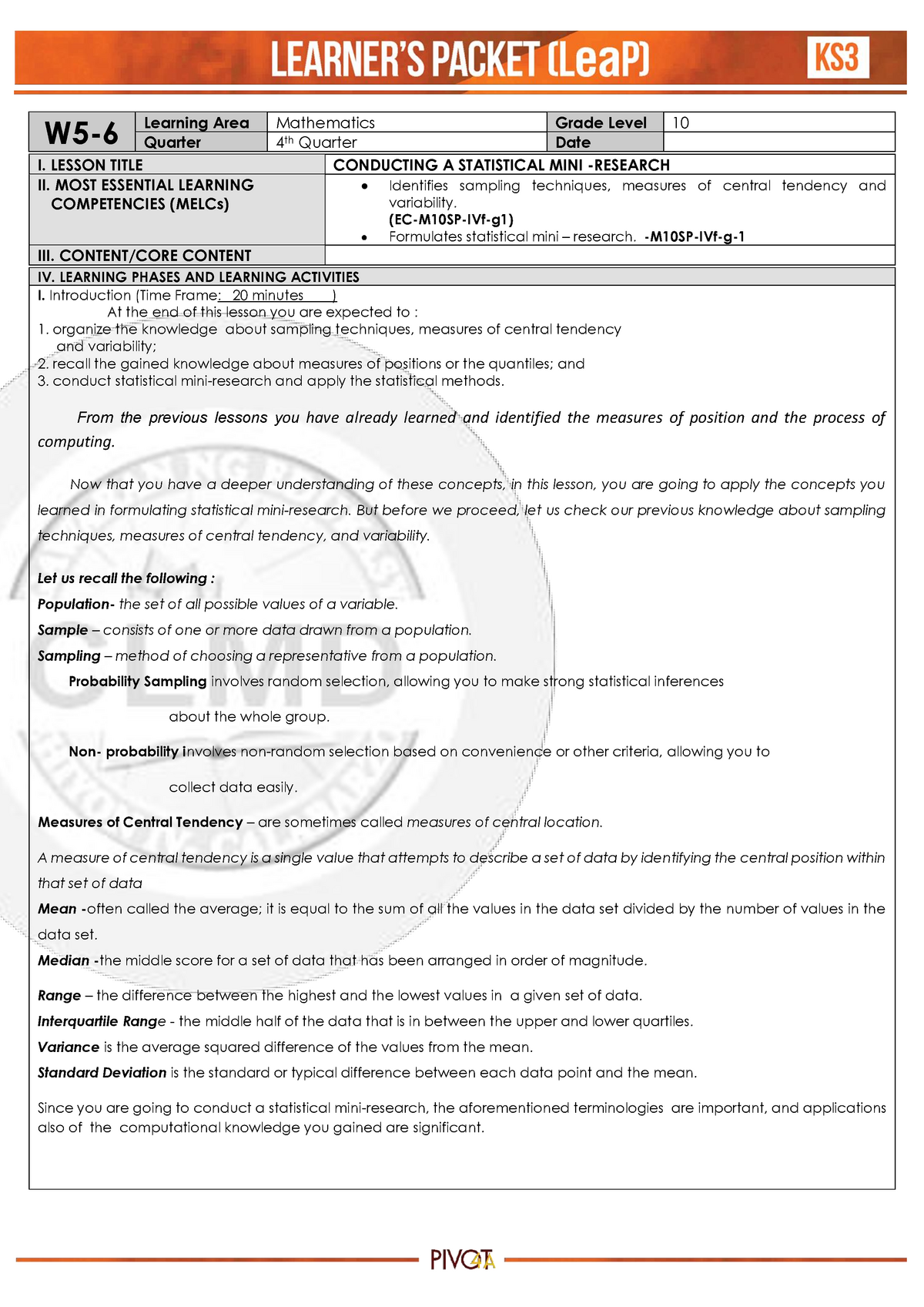 example of statistical mini research paper