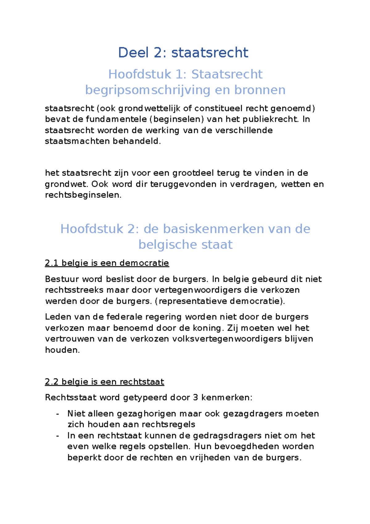 Recht Deel 2: Part 1 - Deel 2: Staatsrecht Hoofdstuk 1: Staatsrecht ...