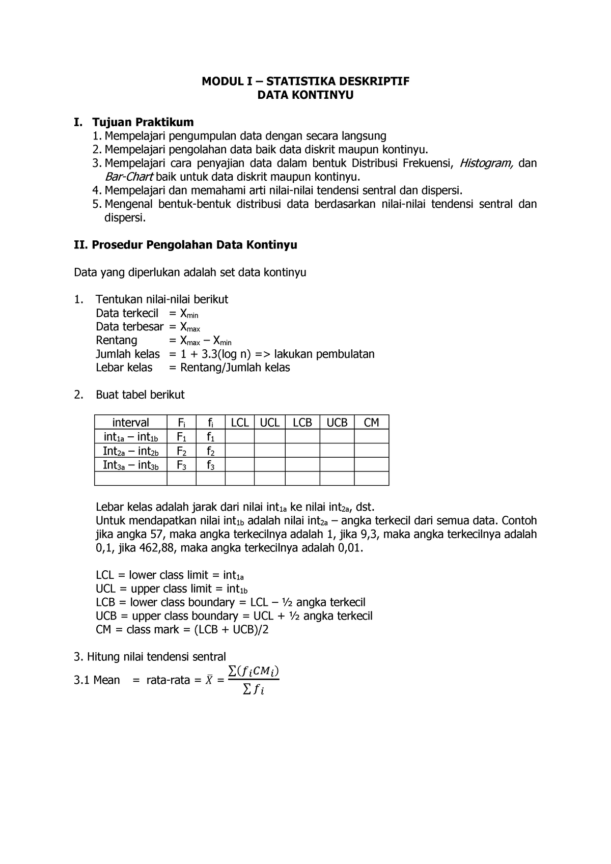 Modul 1 Statistika Deskriftif Data Kontinyu - MODUL I – STATISTIKA ...