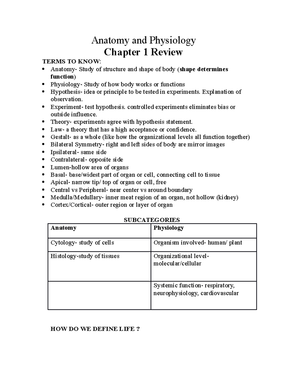 A&P Chapter 1 Study Guide - Anatomy And Physiology Chapter 1 Review ...