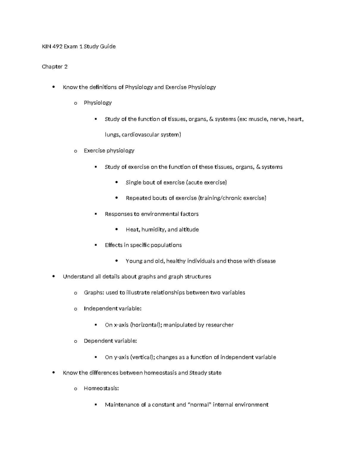 Exam 1 Study Guide Summer 2024 - KIN 492 Exam 1 Study Guide Chapter 2 ...