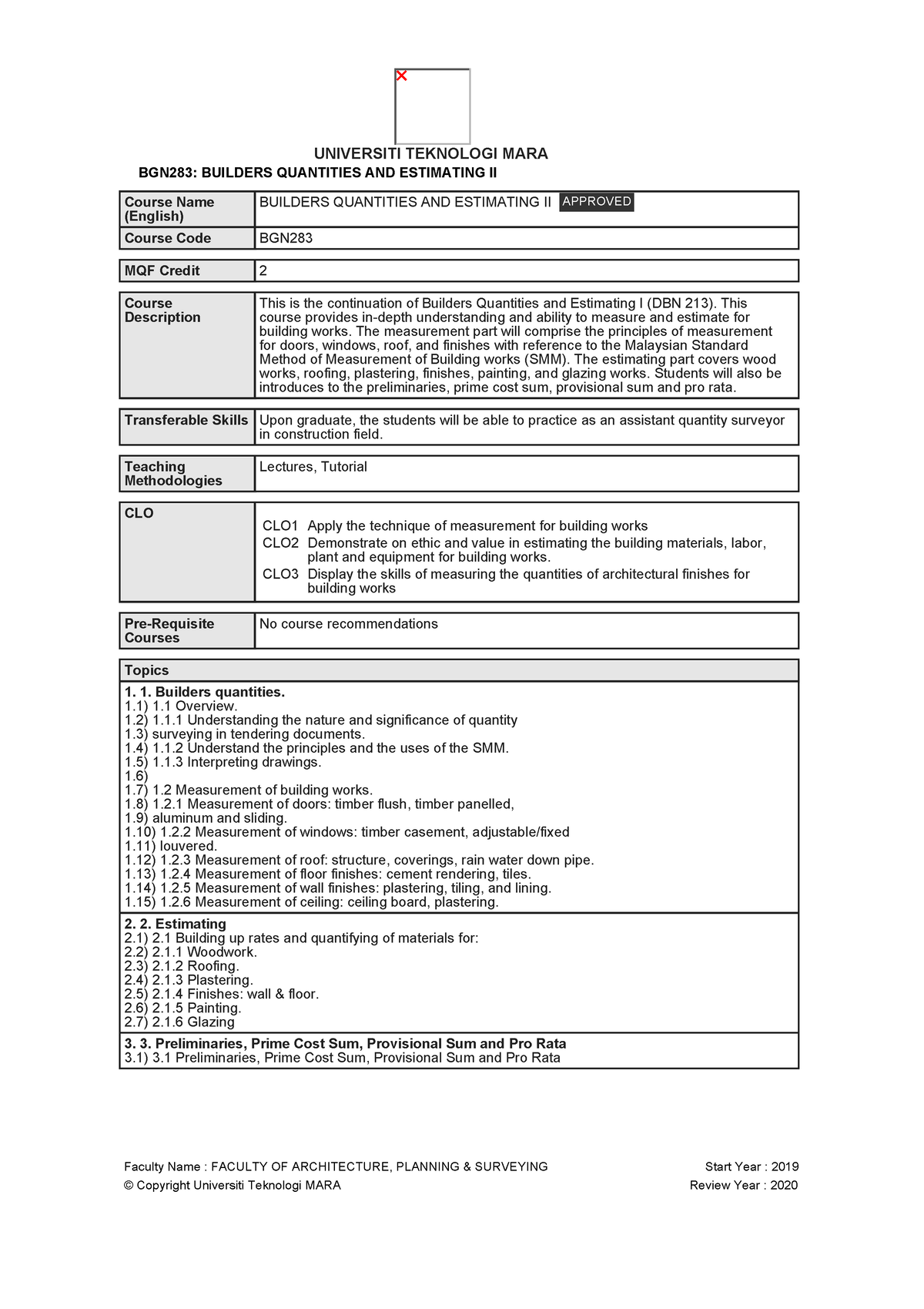 Course Builders Quantities AND Estimating II - UNIVERSITI TEKNOLOGI ...