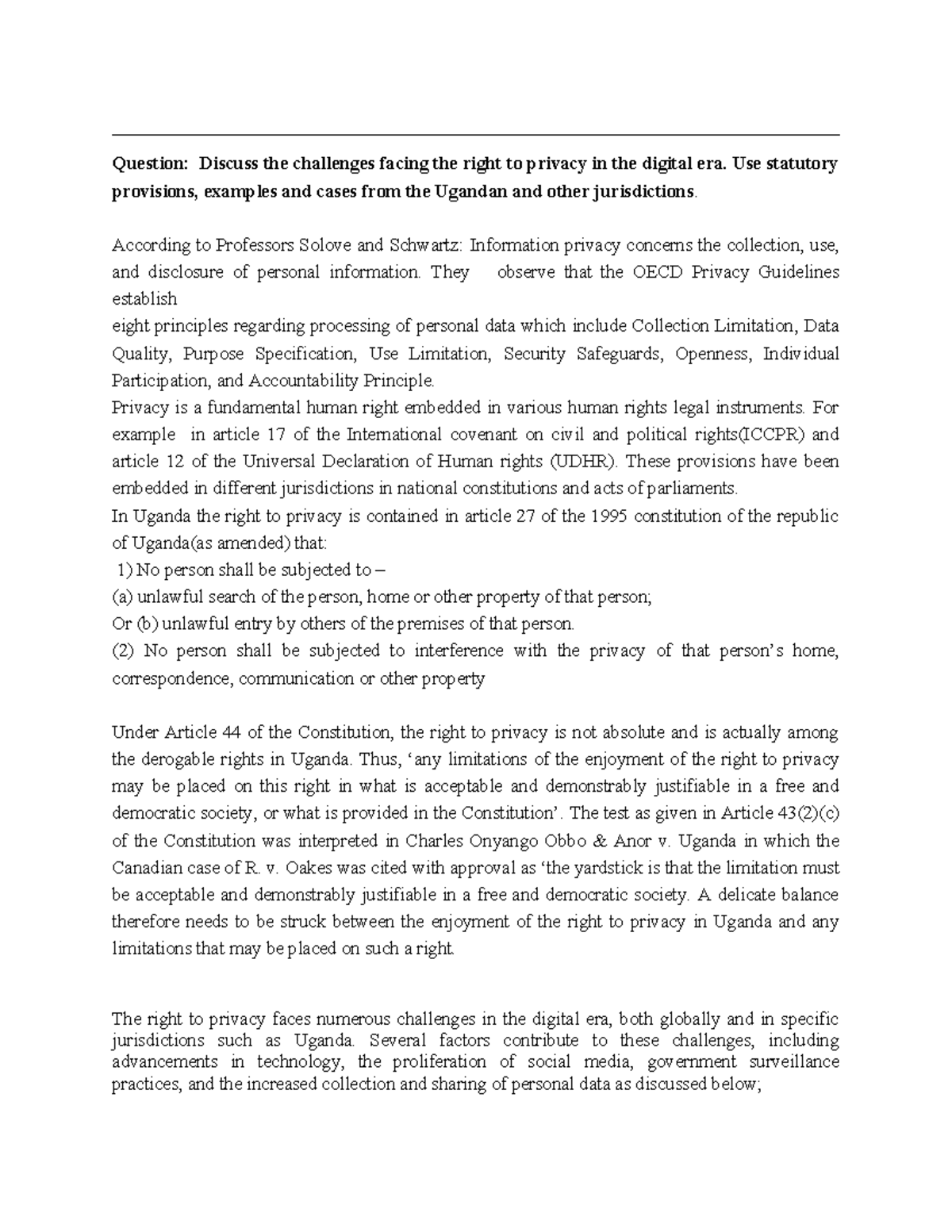 Challenges facing the right to privacy in the digital era in uganda and ...